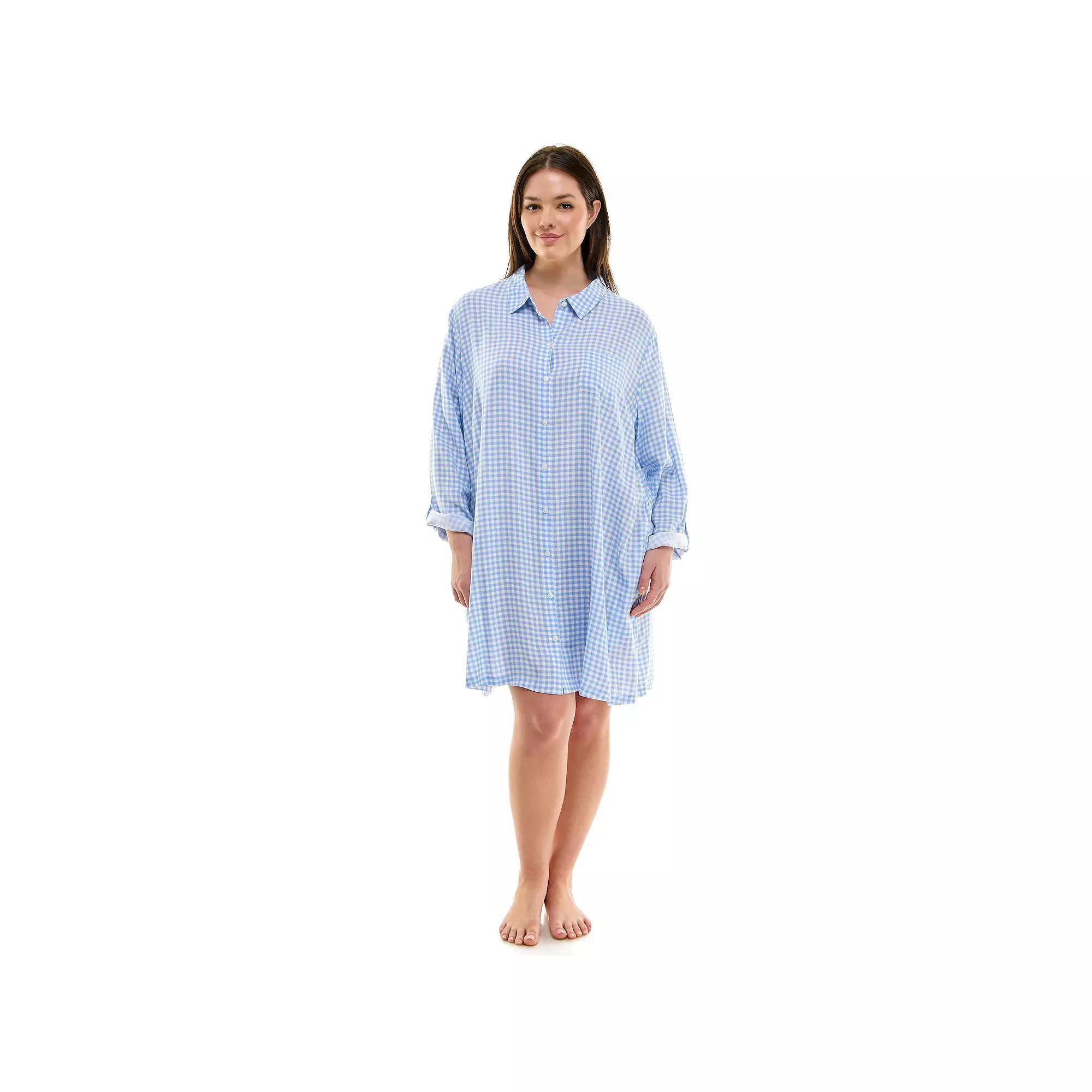 Plus Size Croft & Barrow® Woven Button-Up Sleepshirt, Women's, Size: 1XL, French Plaid Product Image