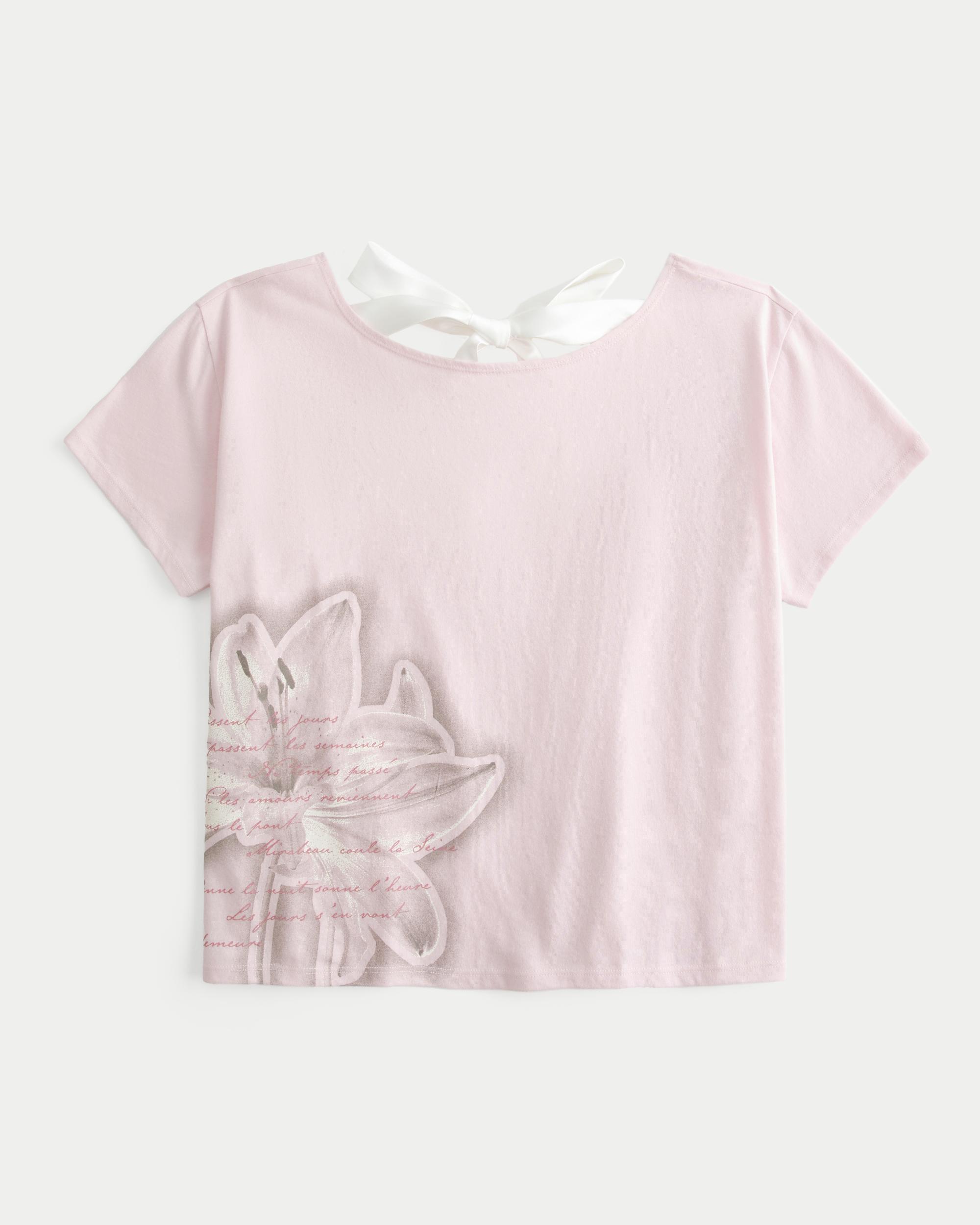 Easy Ribbon Tie-Back Floral Graphic Tee Product Image