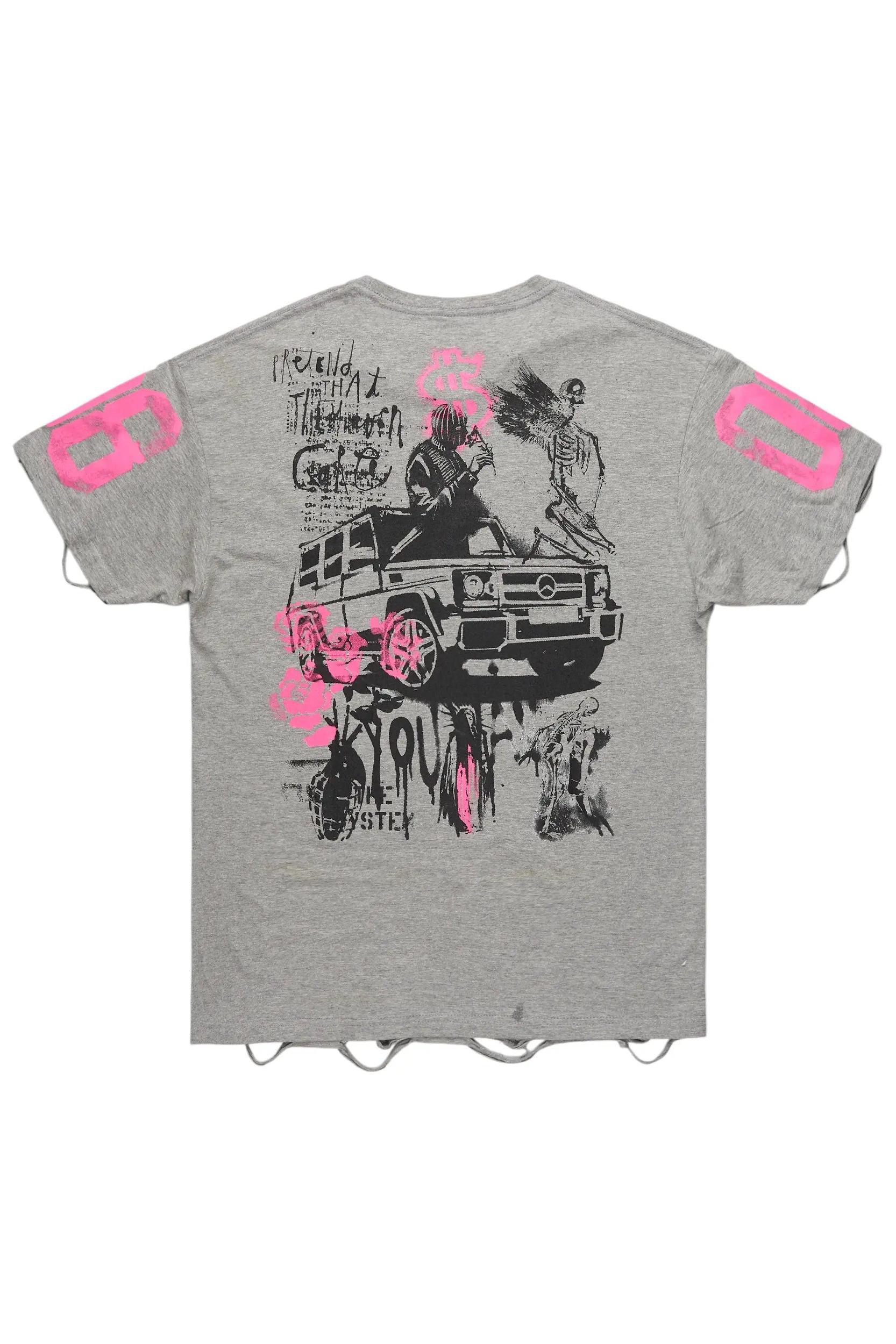 Kammile Grey/Pink Oversized T-Shirt Female Product Image