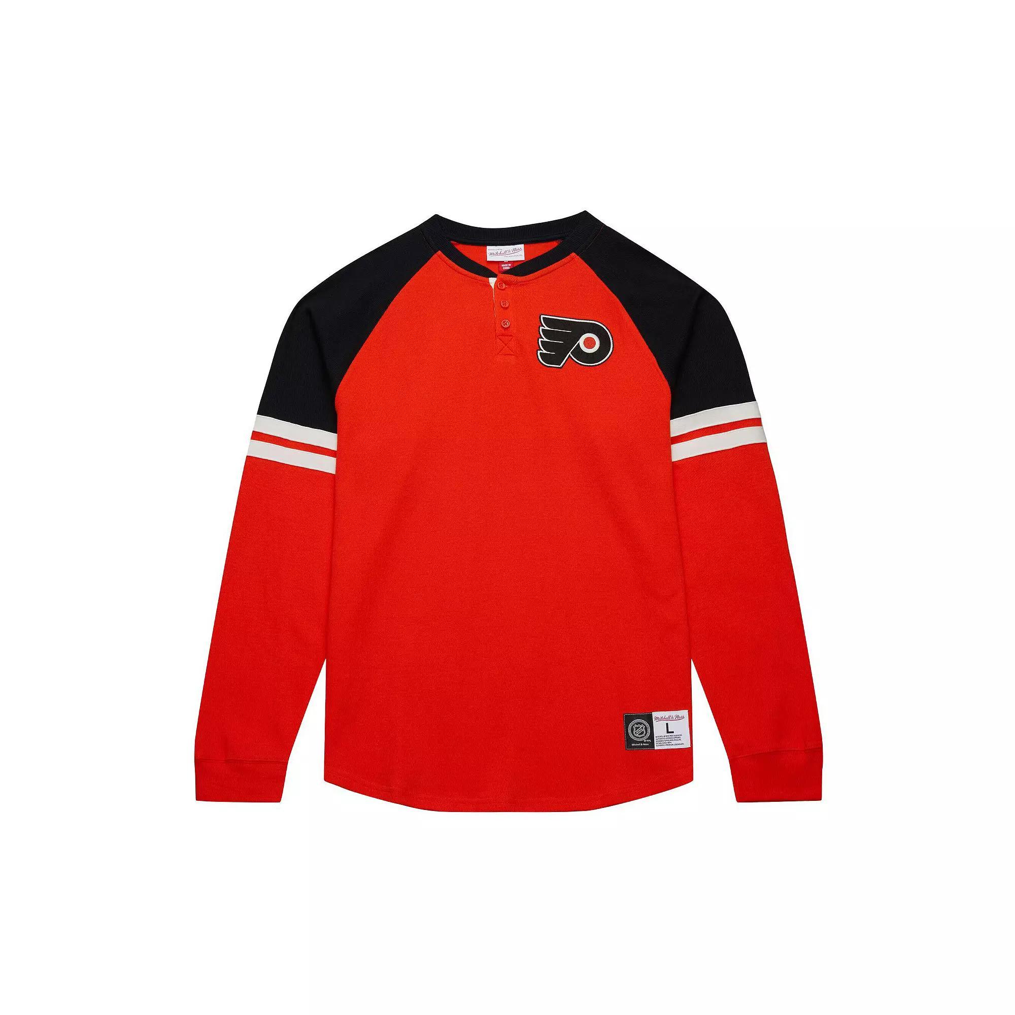 Men's Mitchell & Ness  Orange Philadelphia Flyers Thermal Henley Long Sleeve T-Shirt, Size: 2XL, Fly Orange Product Image