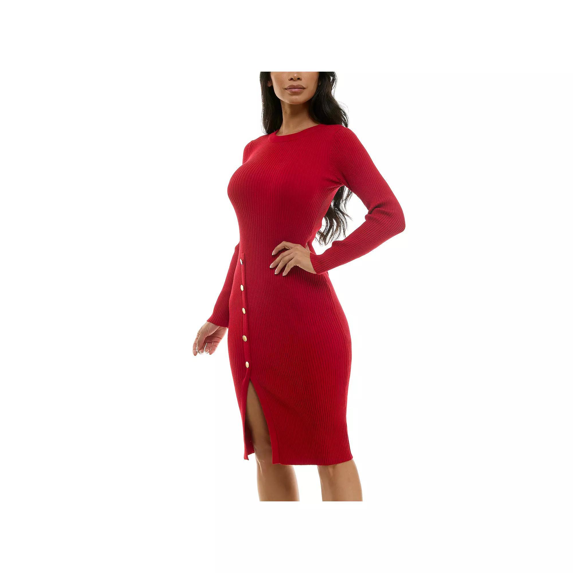 Womens Nina Leonard Ribbed Midi Sheath Dress with Buttons Product Image