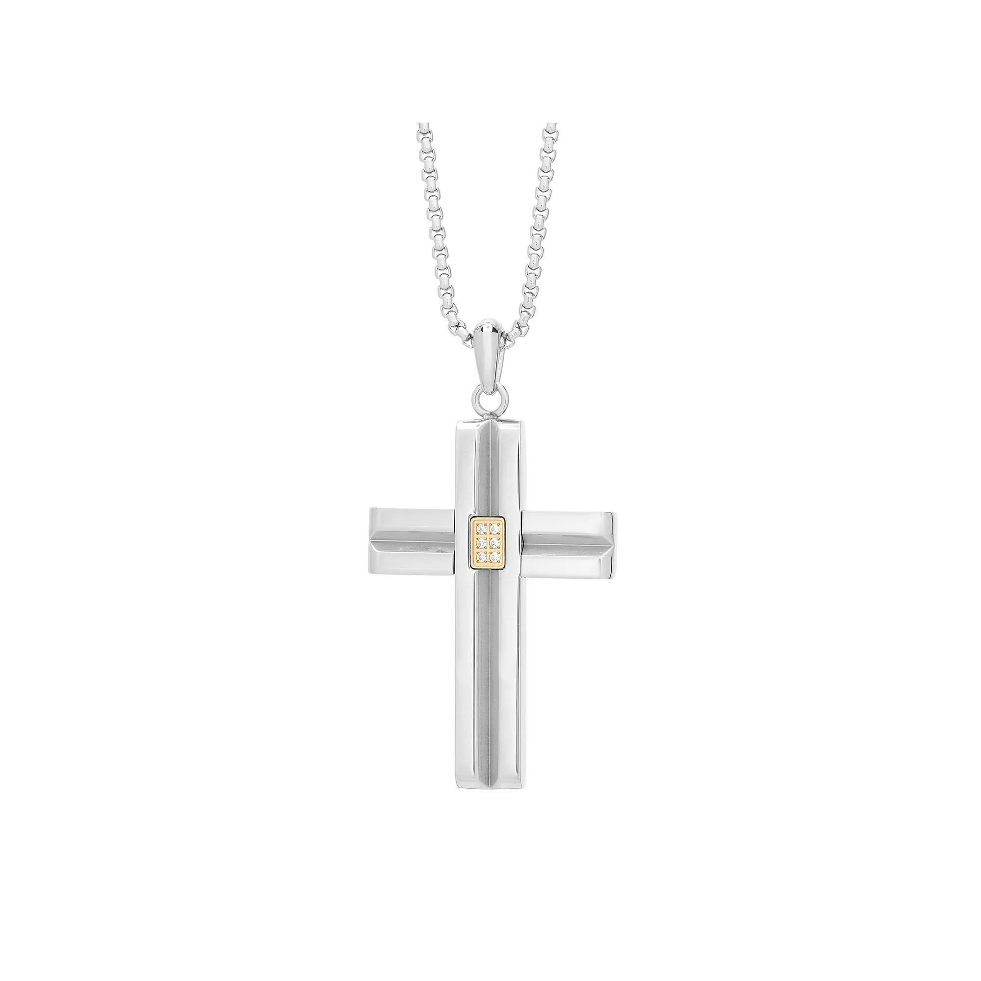 LYNX Men's Gold Tone Stainless Steel Cubic Zirconia Cross Pendant Product Image
