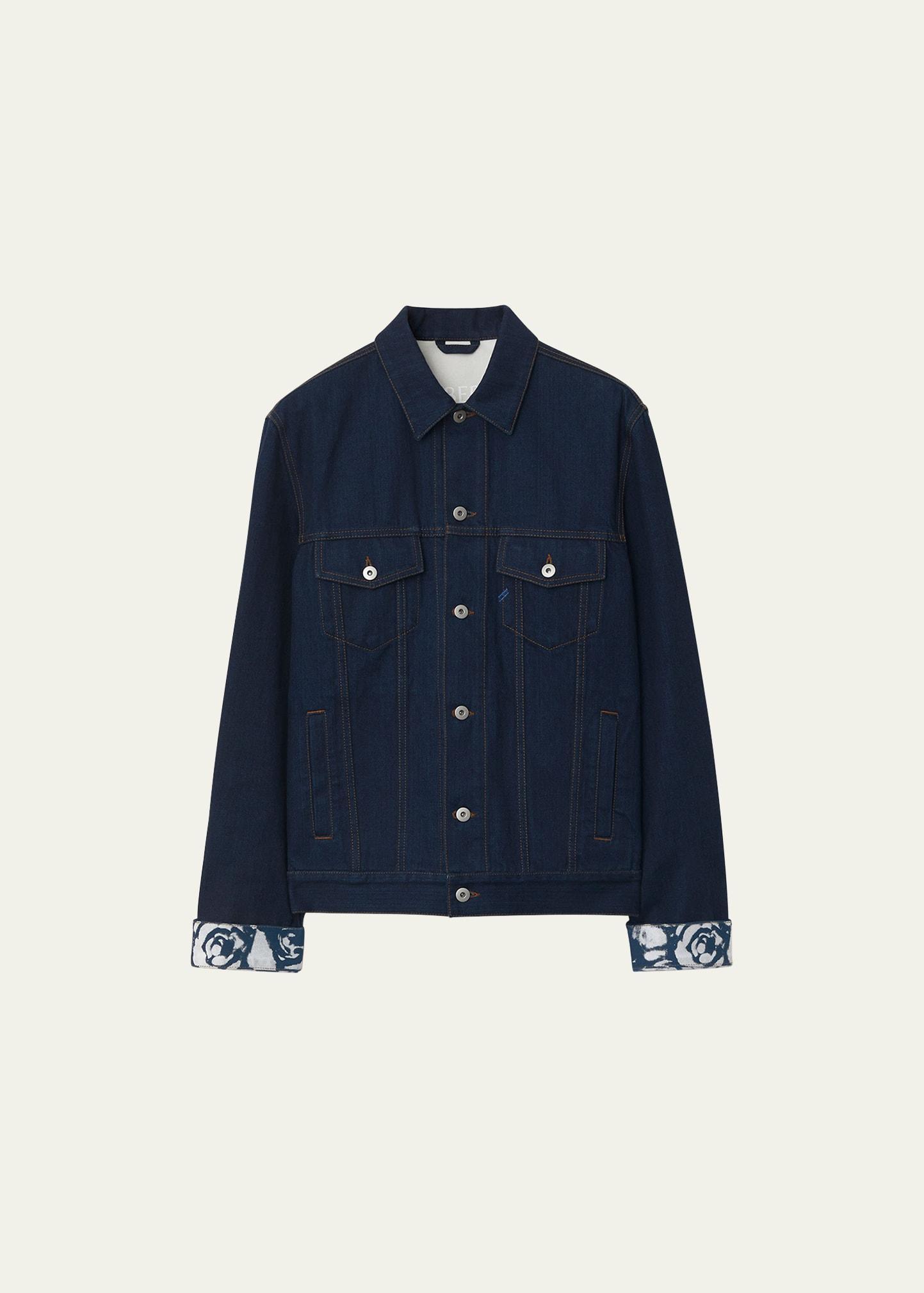 Mens Raw Denim Trucker Jacket with Rose Cuffs Product Image