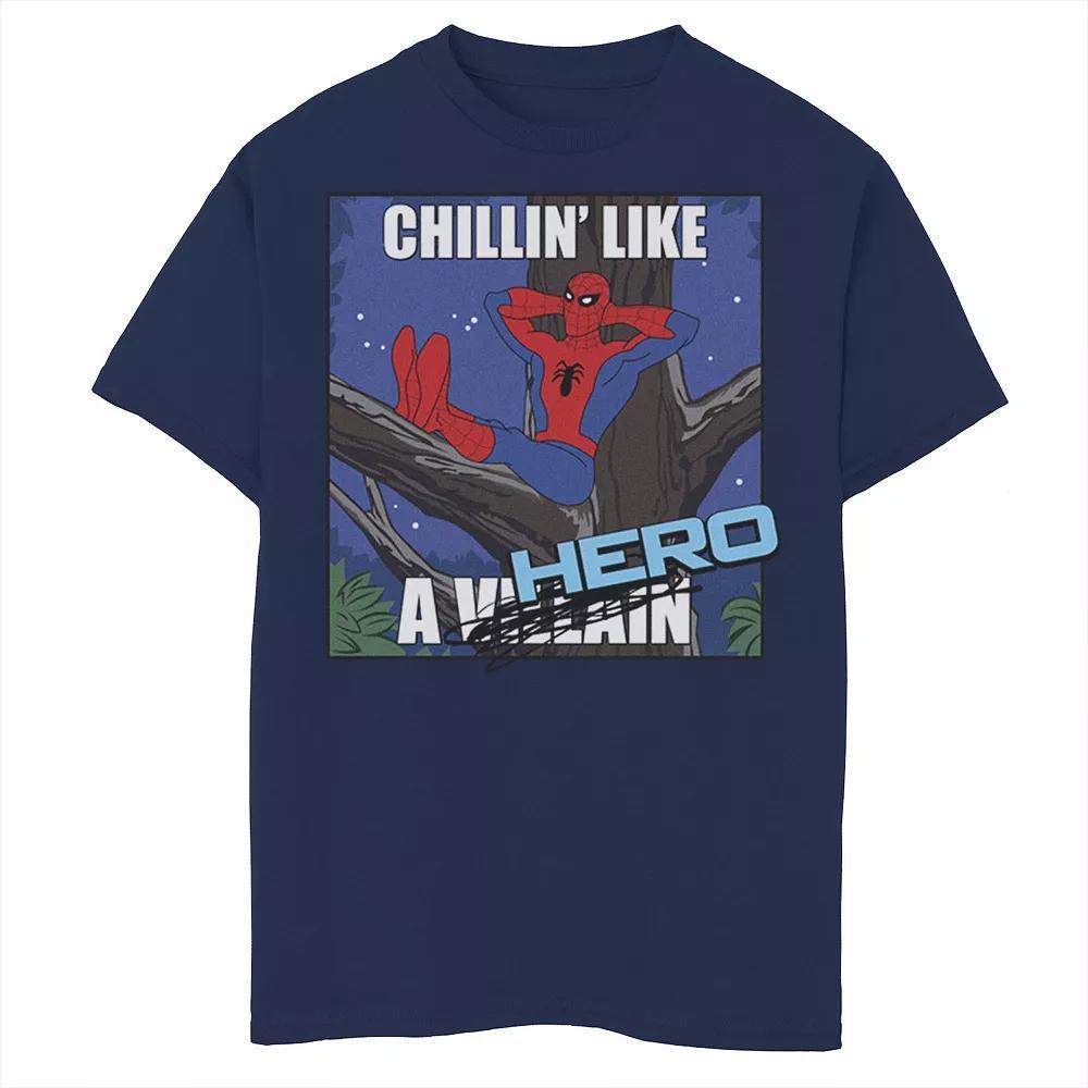 Boys 8-20 Marvel Spider-Man Chillin' Like A Hero Cross Out Portrait Graphic Tee, Boy's, Size: Small, Blue Product Image