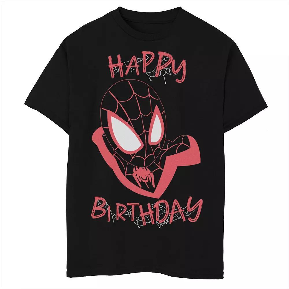 Boys Marvel Spider-Man Miles Morales Happy Birthday Husky Graphic Tee, Boy's, Size: Medium HUSKY, Black Product Image