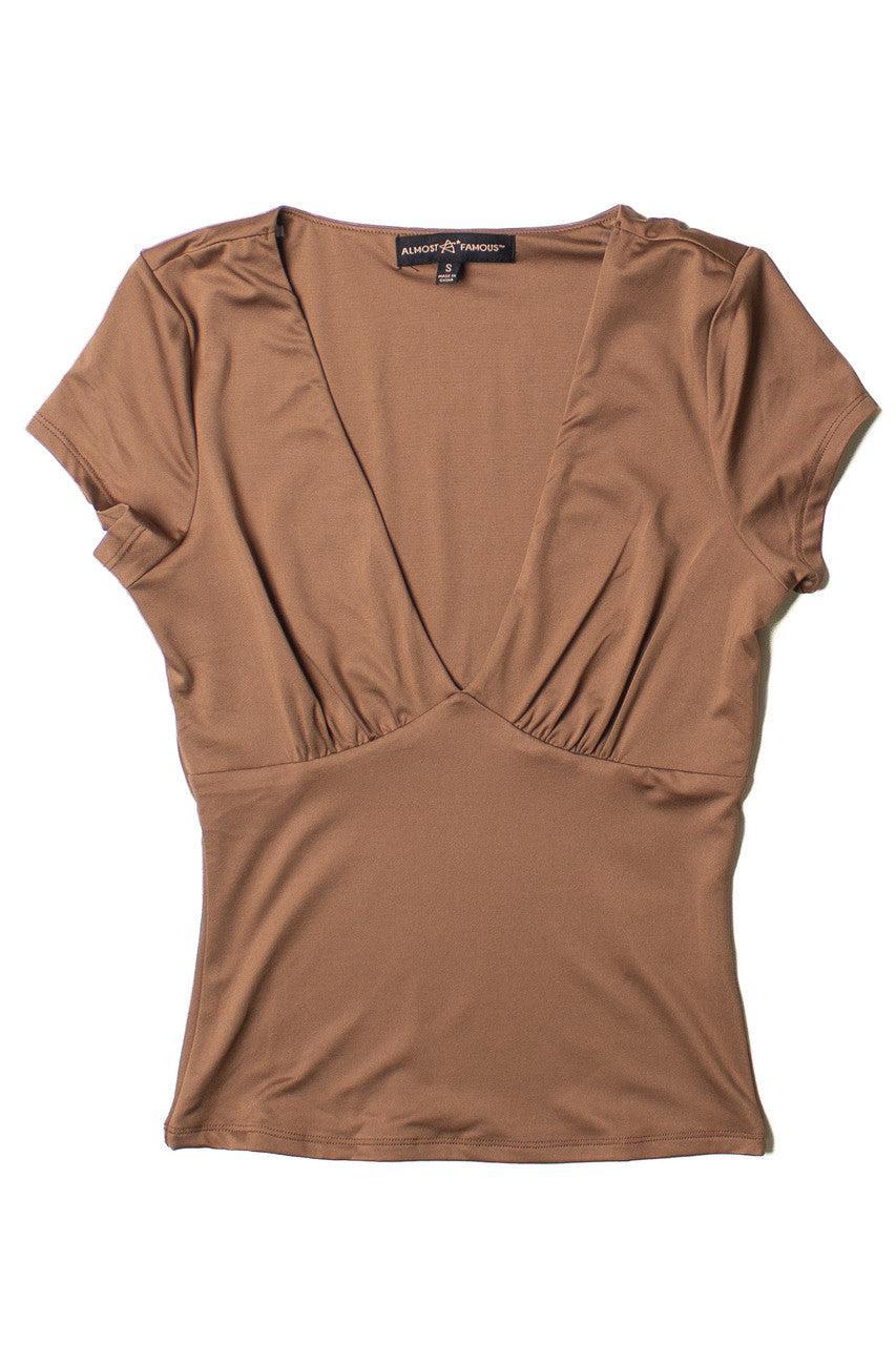Brown Plunge V Neck Tee Product Image