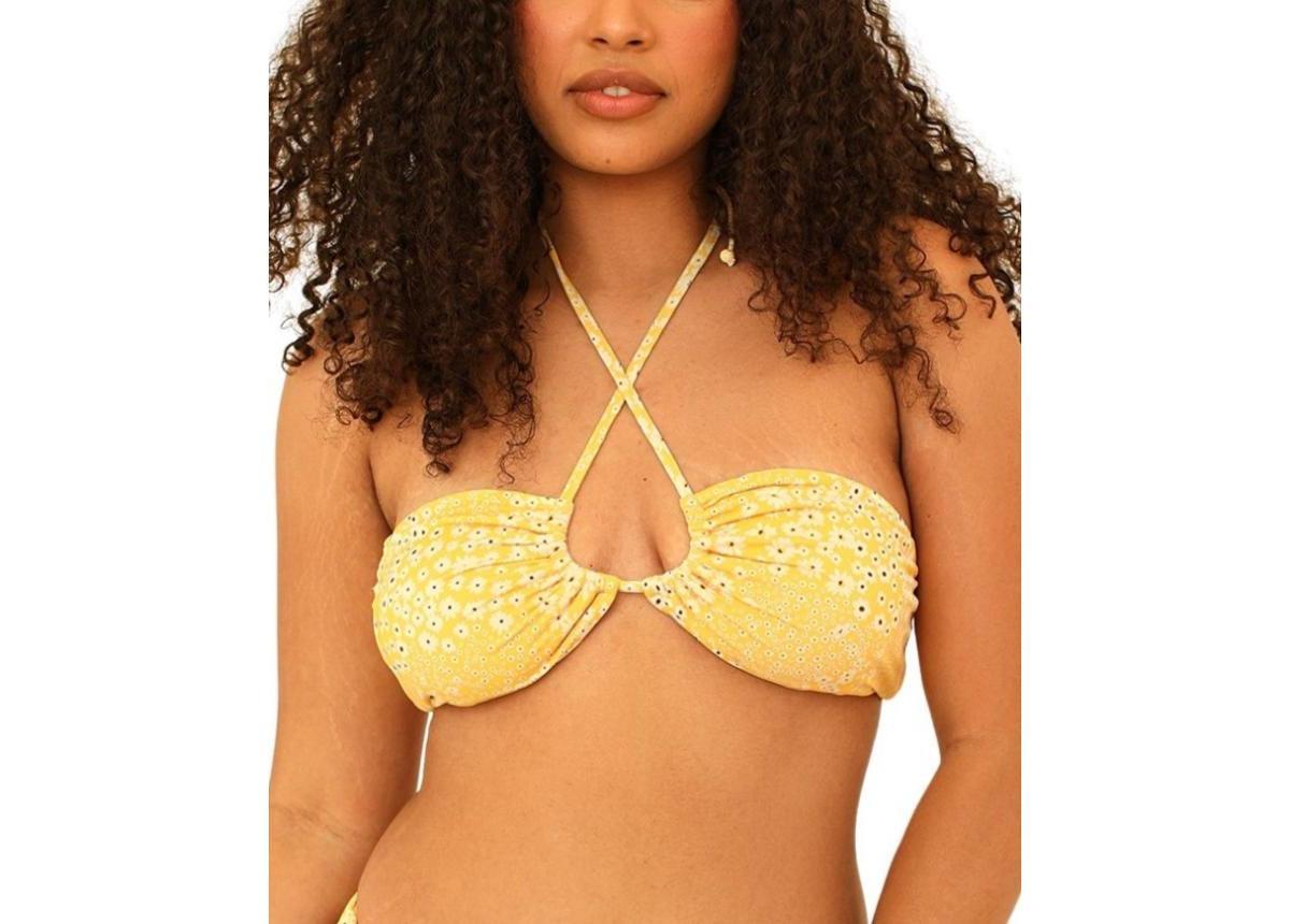 Dippin' Daisy's Women's Amalfi String Tie Bandeau Bikini Top in Pink/White - Product Image