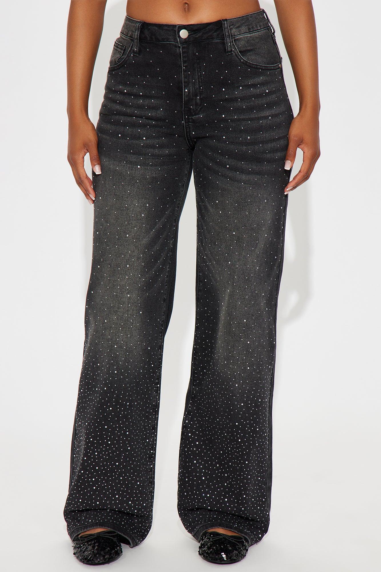 Not So Average Stretch Embellished Straight Leg Jeans - Black Wash Product Image