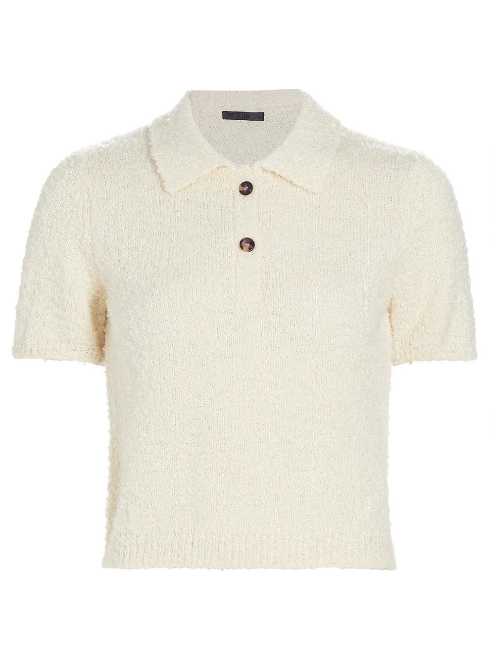 Wool-Blend Boucle Short-Sleeve Polo Sweater Product Image