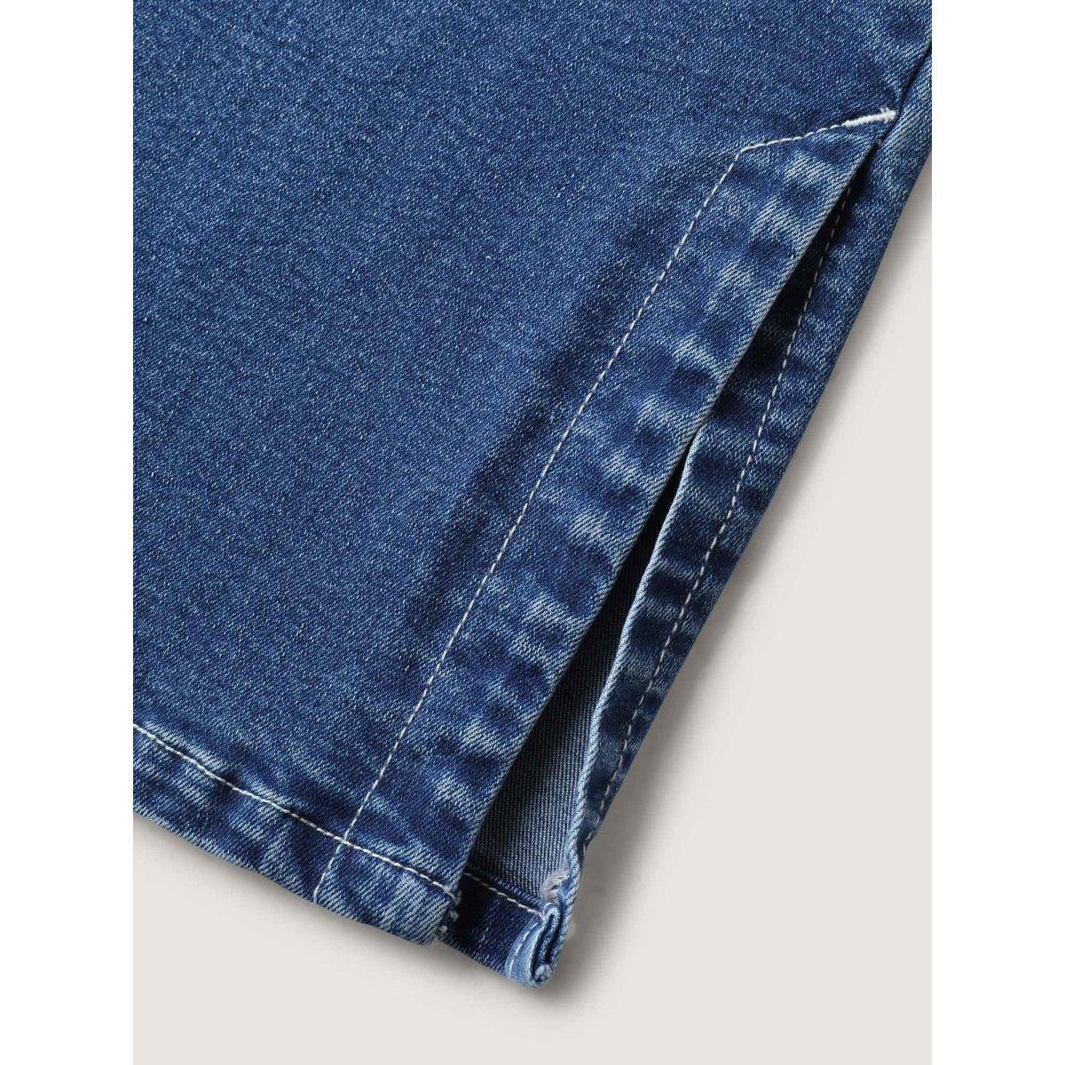 Plus Size Stretch No-Gap Waist Slit Hem Jeans Women Midblue Casual Slit High stretch Slanted pocket Jeans BloomChic 18/2X Product Image