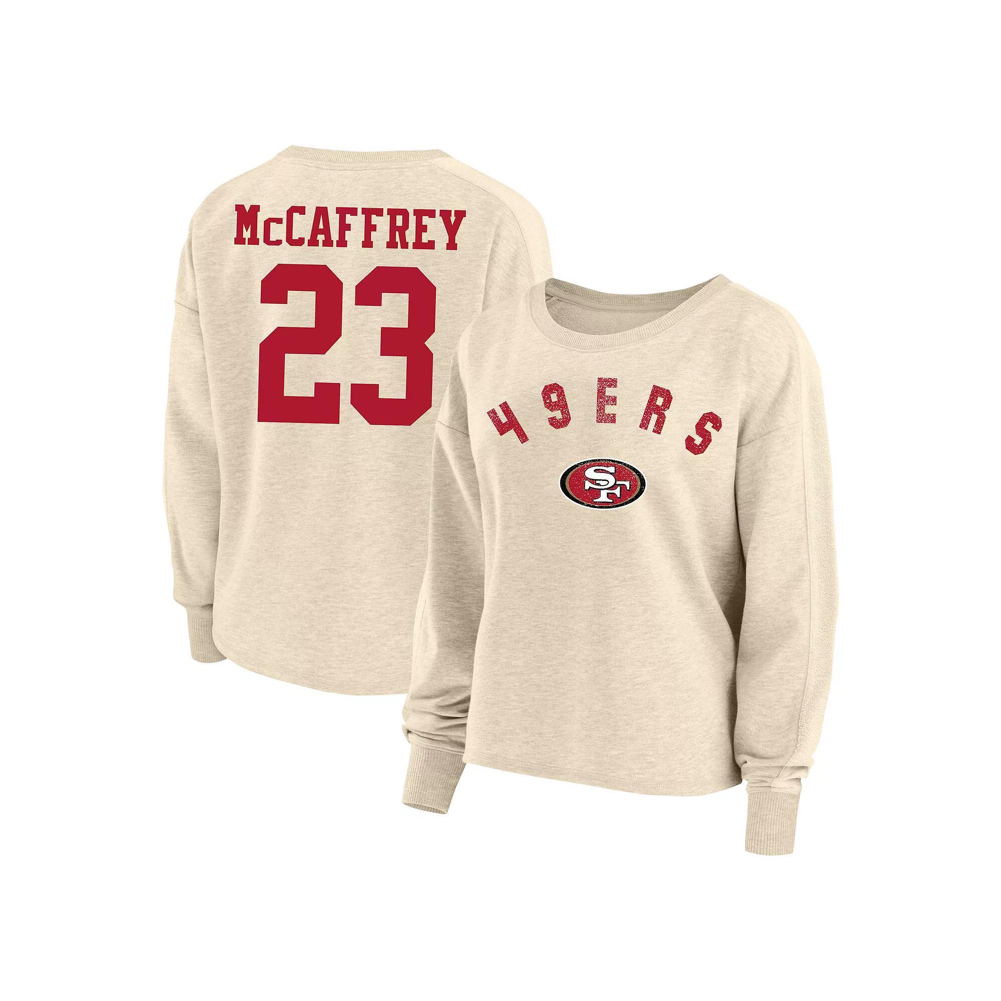 Womens Fanatics Branded Christian McCaffrey Oatmeal San Francisco 49ers Plus Size Name & Number Crew Pullover Sweatshirt Product Image