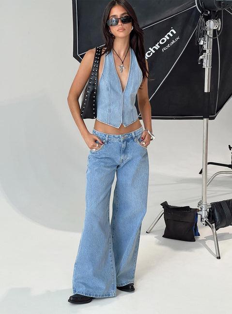 Pearlisle Low Rise Baggy Jeans Light Wash Product Image