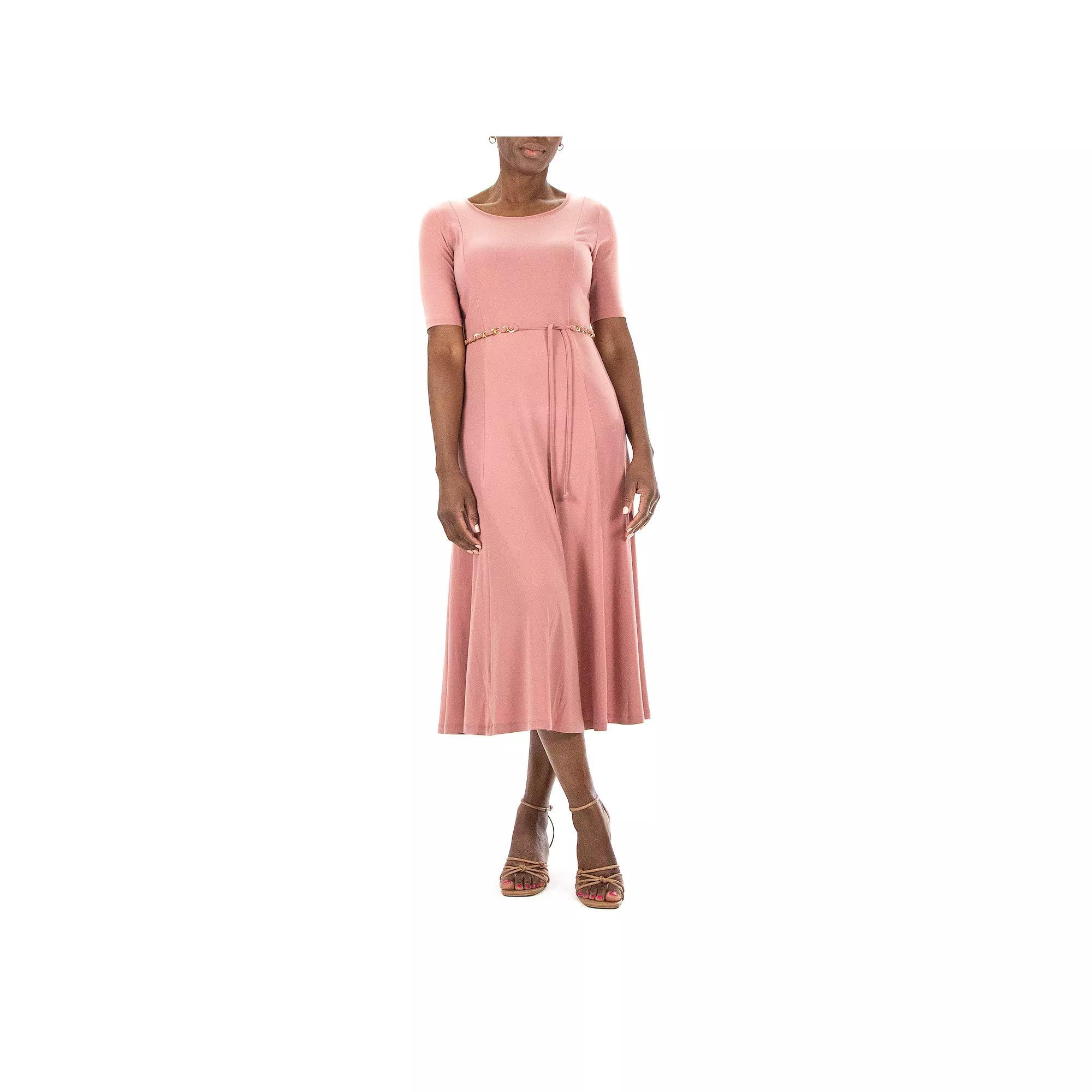 Women's Nina Leonard Sylvia Midi Dress with Chain Belt, Size: XL, Dusty Pink Product Image