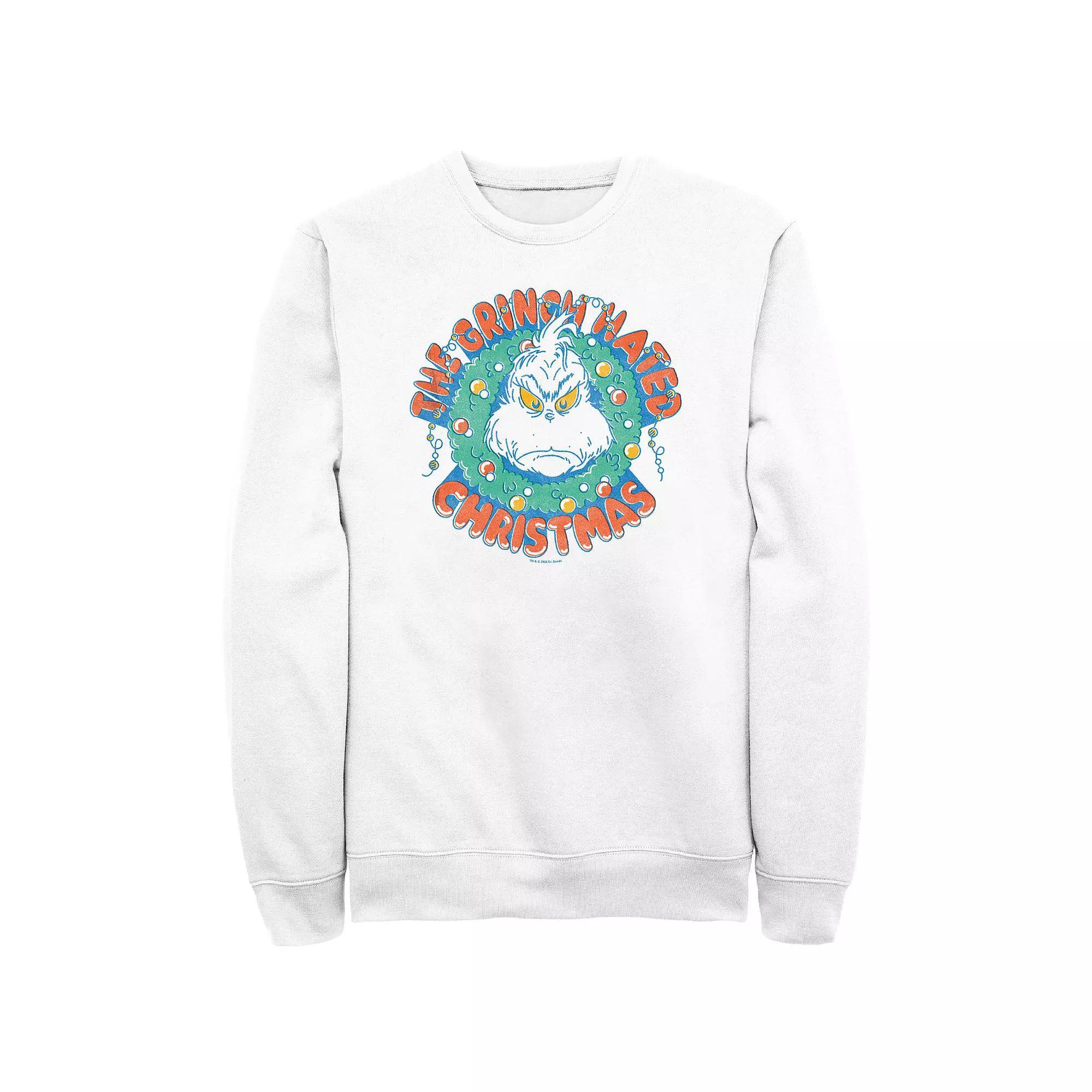 Men's Dr. Seuss The Grinch Hated Christmas Wreath Graphic Fleece, Size: Small, White Product Image