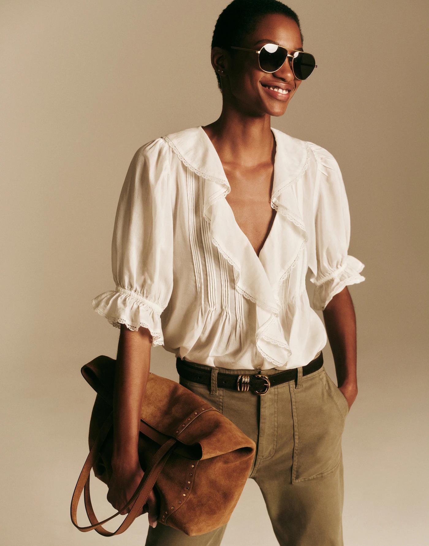Pintucked Ruffled Puff-Sleeve Top Product Image