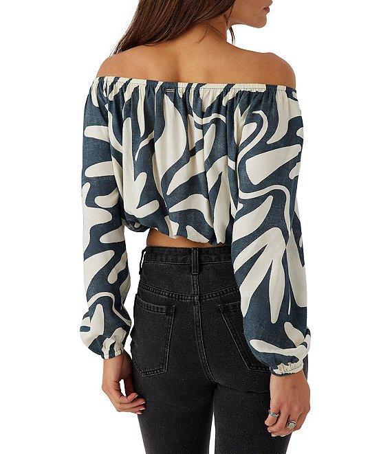 O'Neill Keyara Off-The-Shoulder Long Sleeve Printed Crop Top Product Image