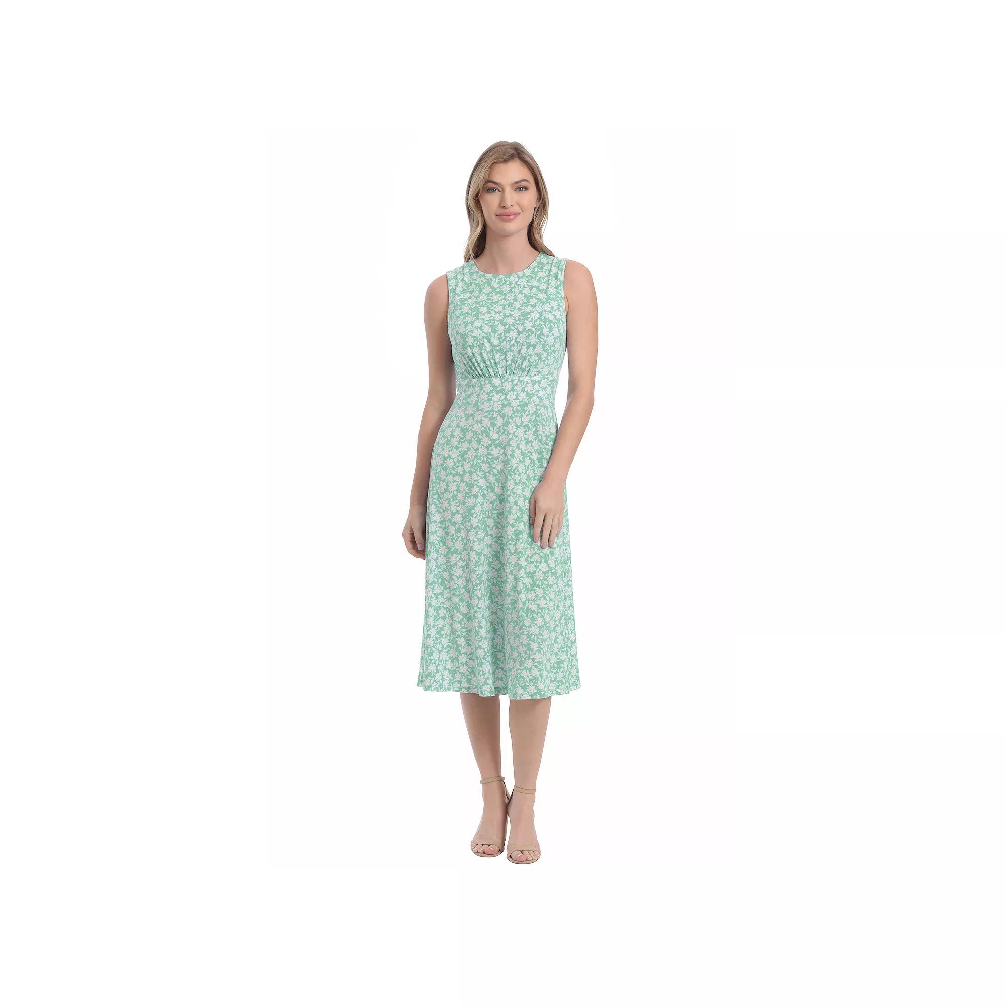 Women's London Times Inset Waist Print Midi Dress, Size: 12, Green Product Image