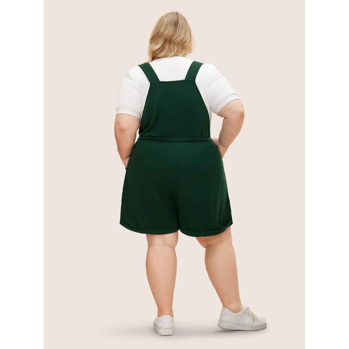 Plus Size Deepred Solid Pocket Drawstring Overall Romper Women Casual Sleeveless Non Everyday Loose Jumpsuits BloomChic 30/6X Product Image