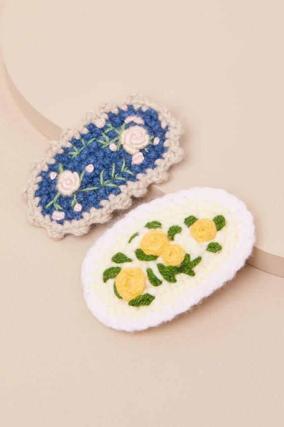 Polly Yellow Multi Floral Crochet Hair Clip Set Product Image