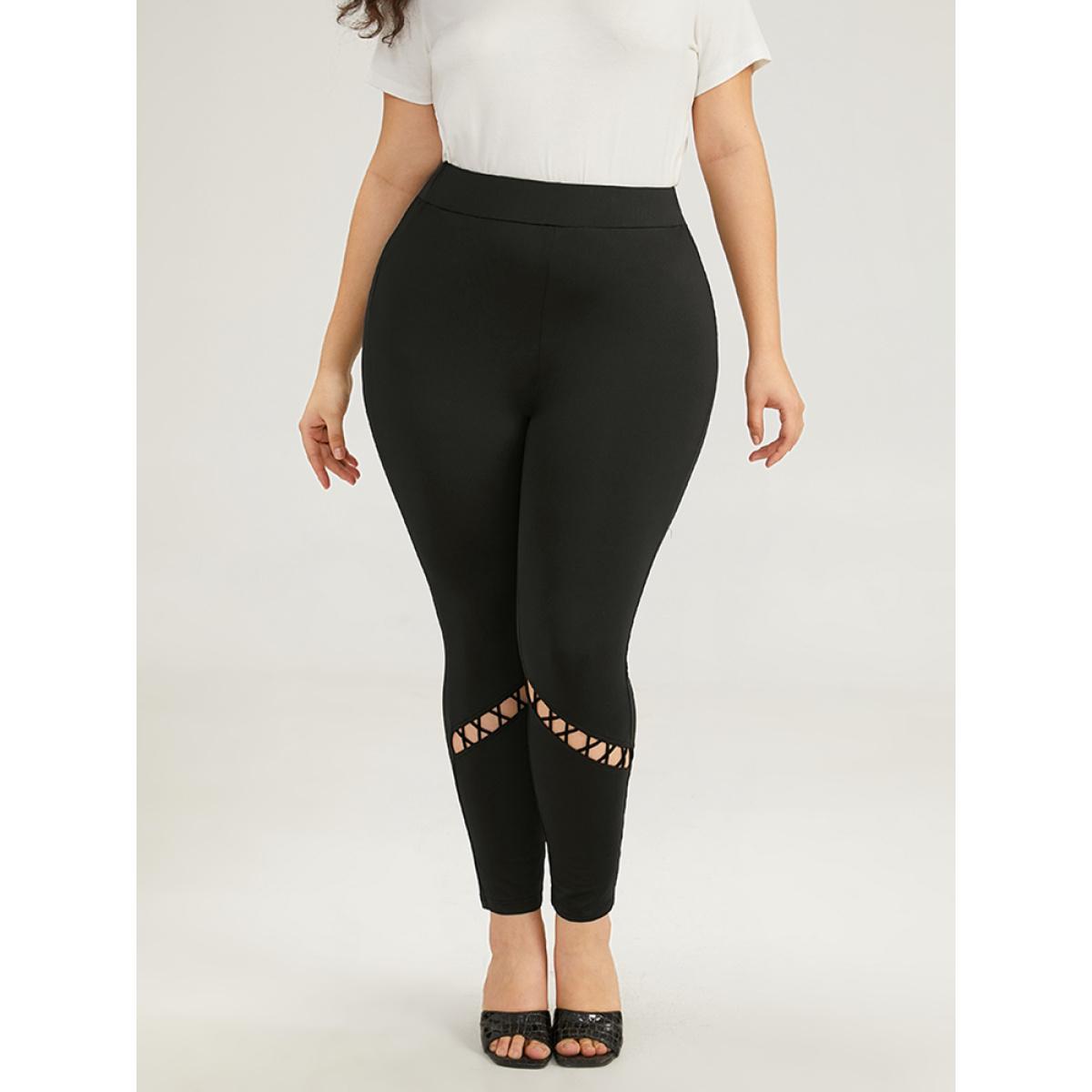 Plus Size Halloween Plain Cut Out Elastic Waist Leggings Women Black Elegant High stretch Skinny High Rise Festival-Halloween Leggings BloomChic 18-20/2X Product Image