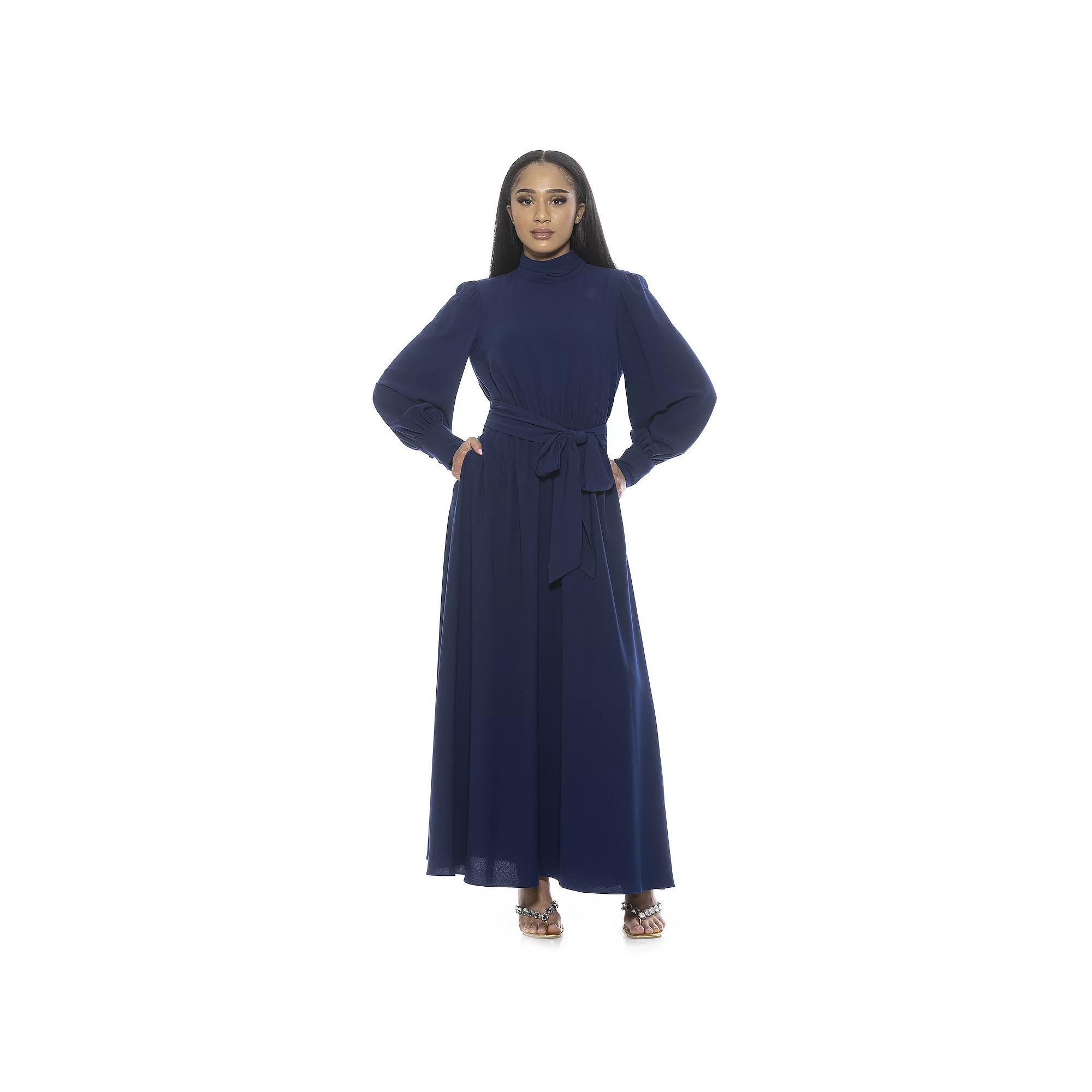 Women's ALEXIA ADMOR Isaliah Mockneck Blouson Sleeve Maxi Dress, Size: 12, Black Team Product Image