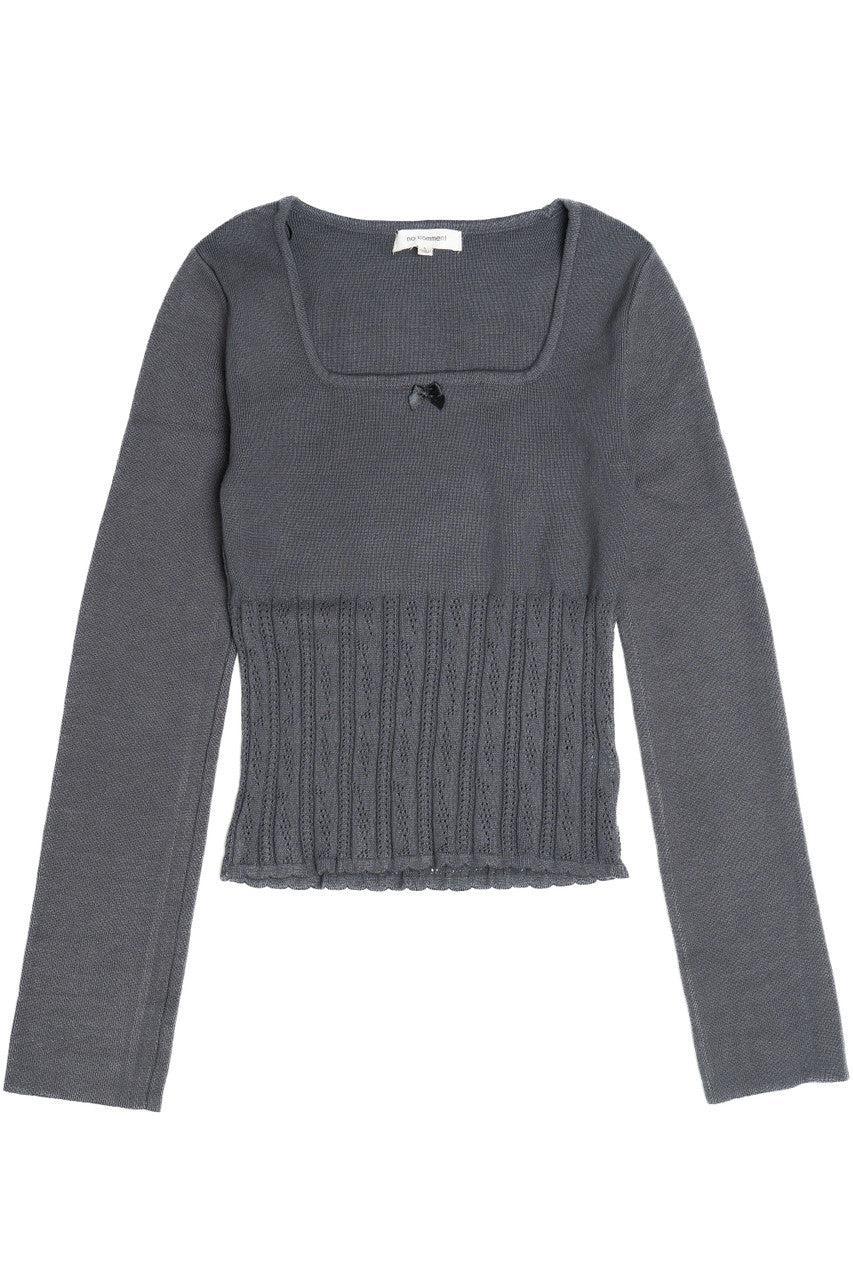 Pointelle Long Sleeve Top With Bow Product Image