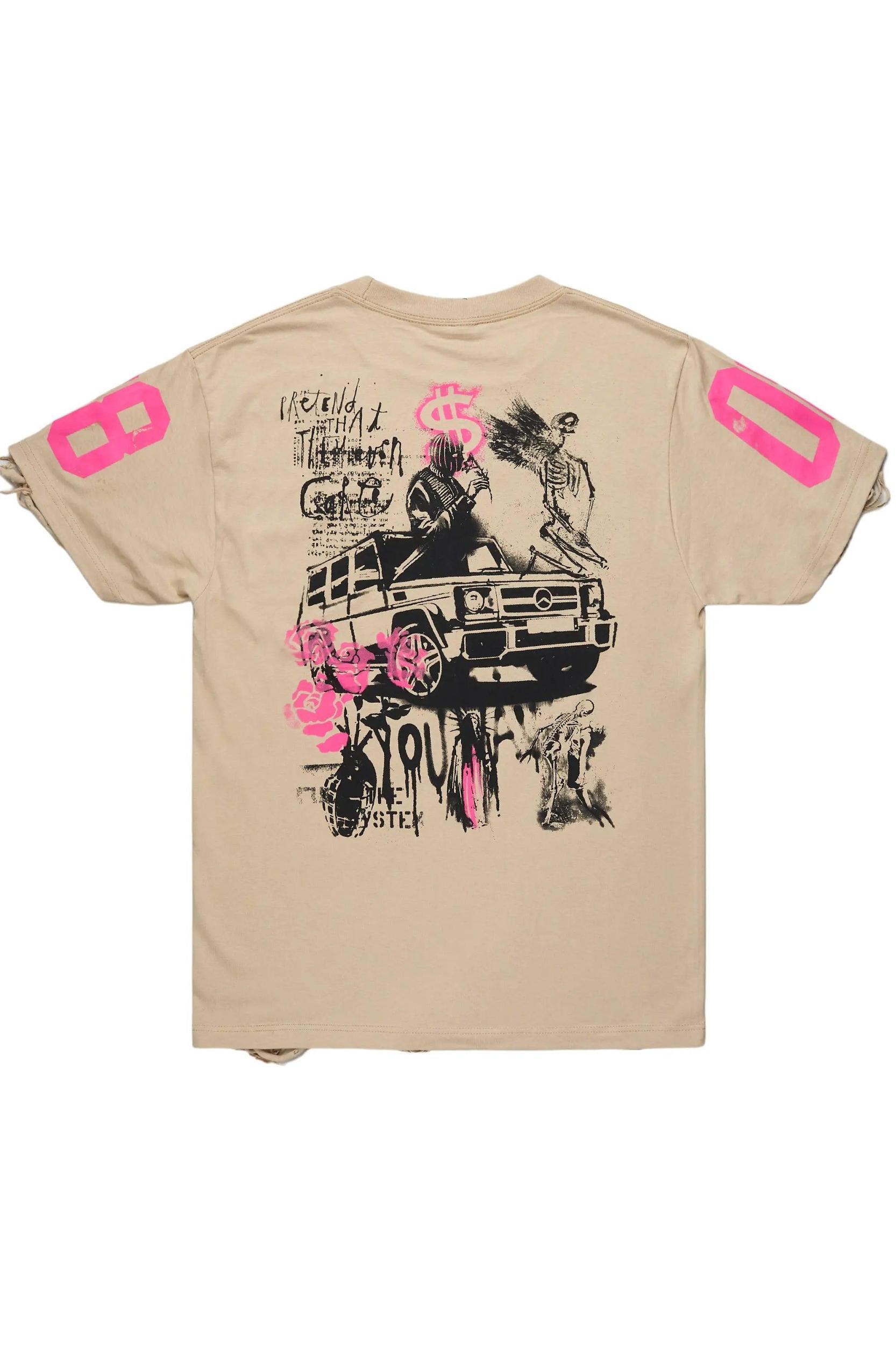 Kammile Beige/Pink Oversized T-Shirt Female Product Image