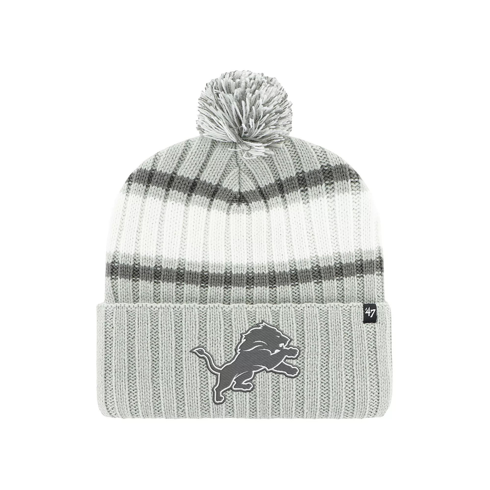Men's '47 Gray Detroit Lions Plateau Cuffed Knit Hat with Pom, Grey Product Image