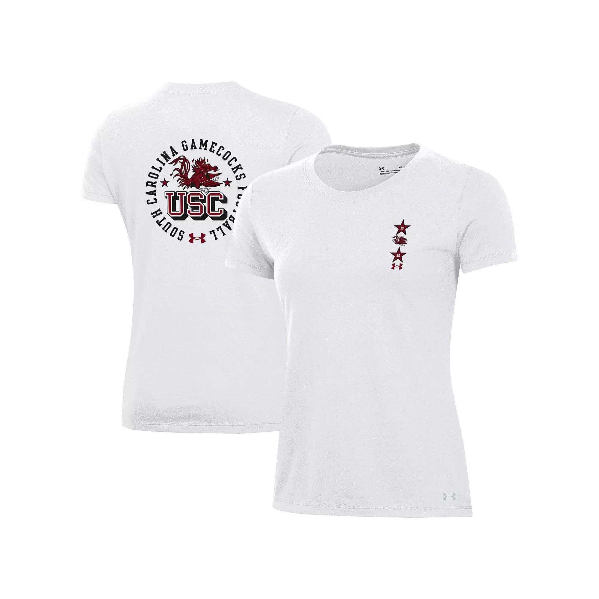 Women's Under Armour White South Carolina Gamecocks Throwback 2 Hit Performance T-Shirt, Size: Large Product Image