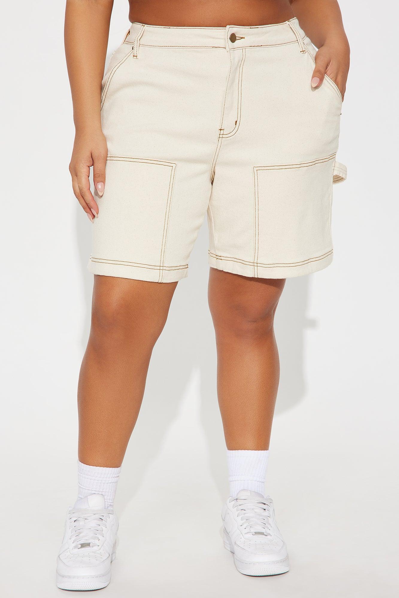 Work Hard Utility Denim Shorts - Cream Product Image