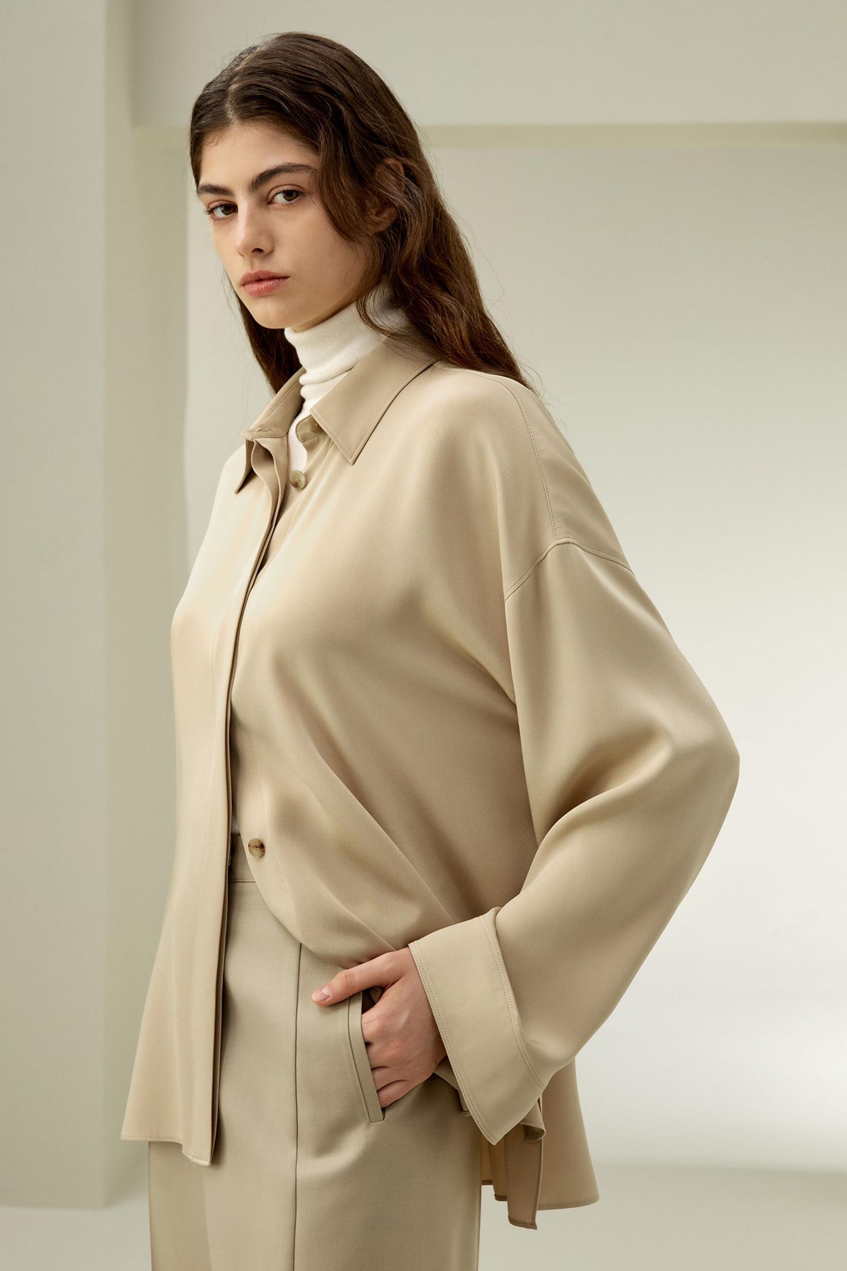 Relaxed Fit Drape Oversized Silk Shirt Product Image