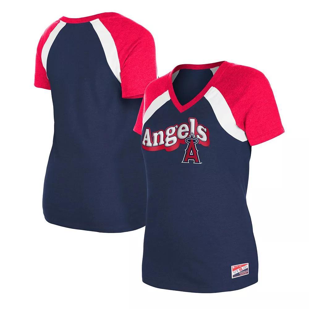 Women's New Era Navy Los Angeles Angels Heathered Raglan V-Neck T-Shirt, Size: Small, Blue Product Image