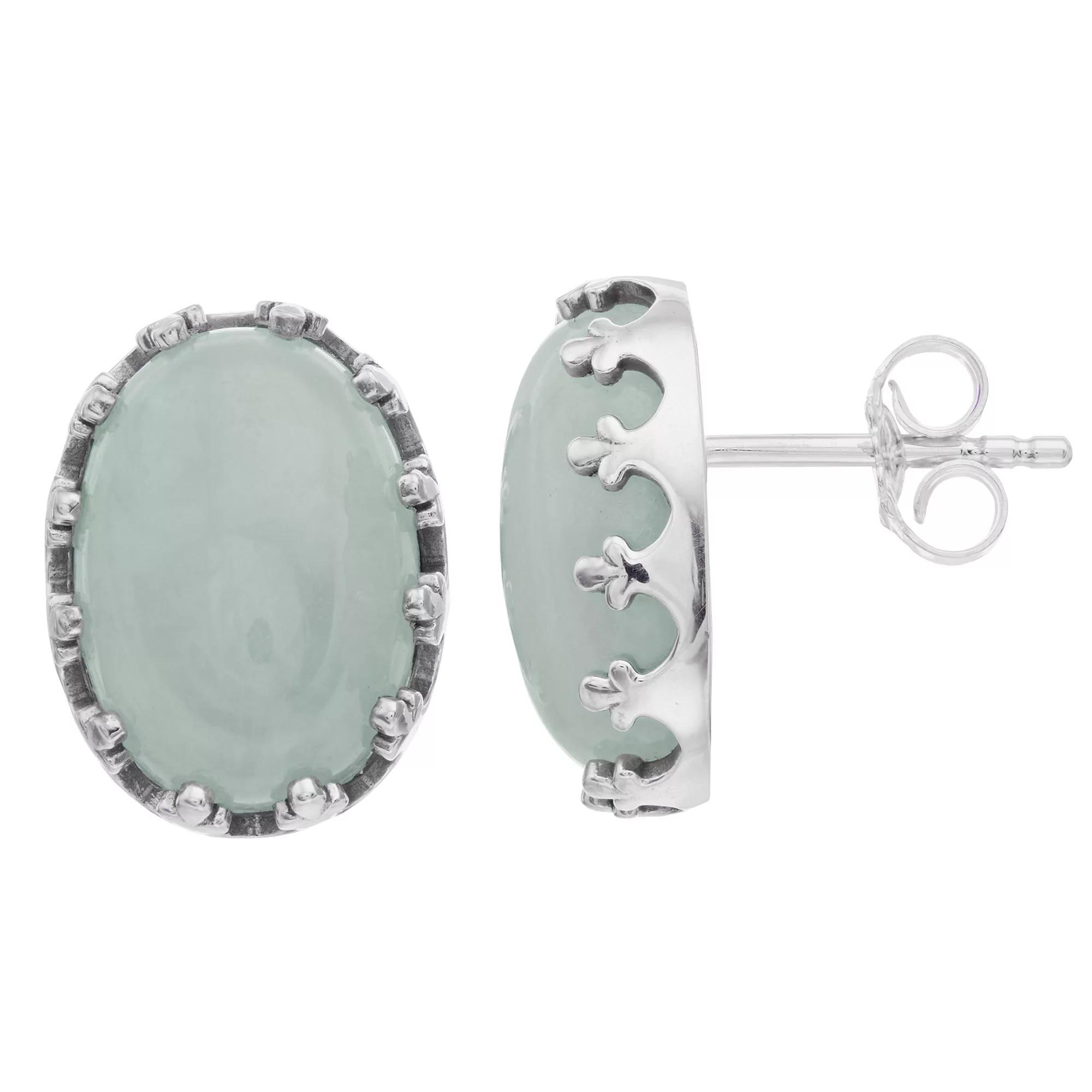 SIRI USA by TJM Sterling Silver Oval Jade Stud Earrings, Women's, Green Product Image