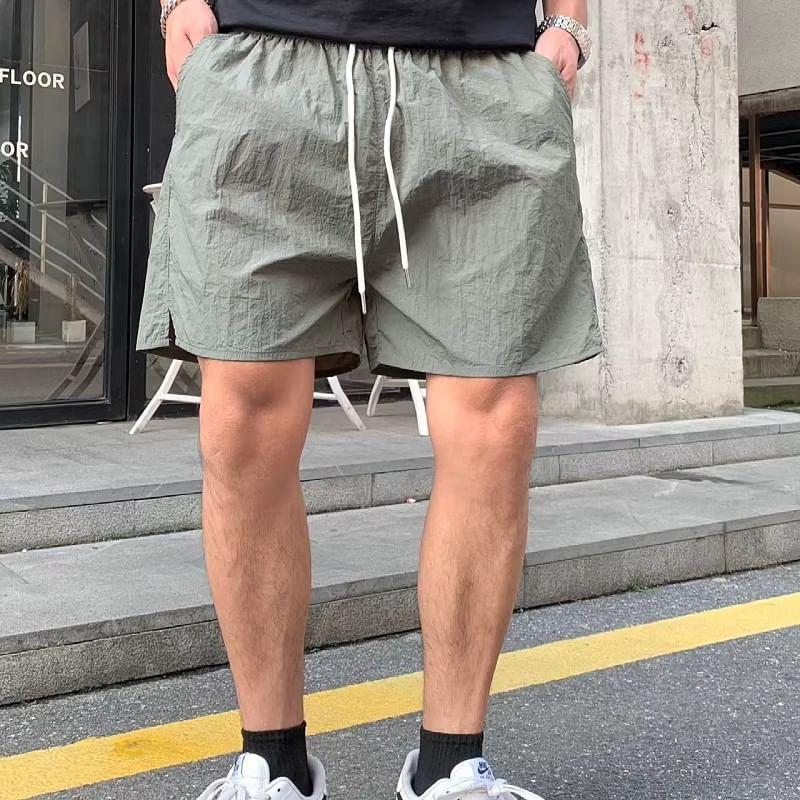 Drawstring Waist Plain Track Shorts Product Image