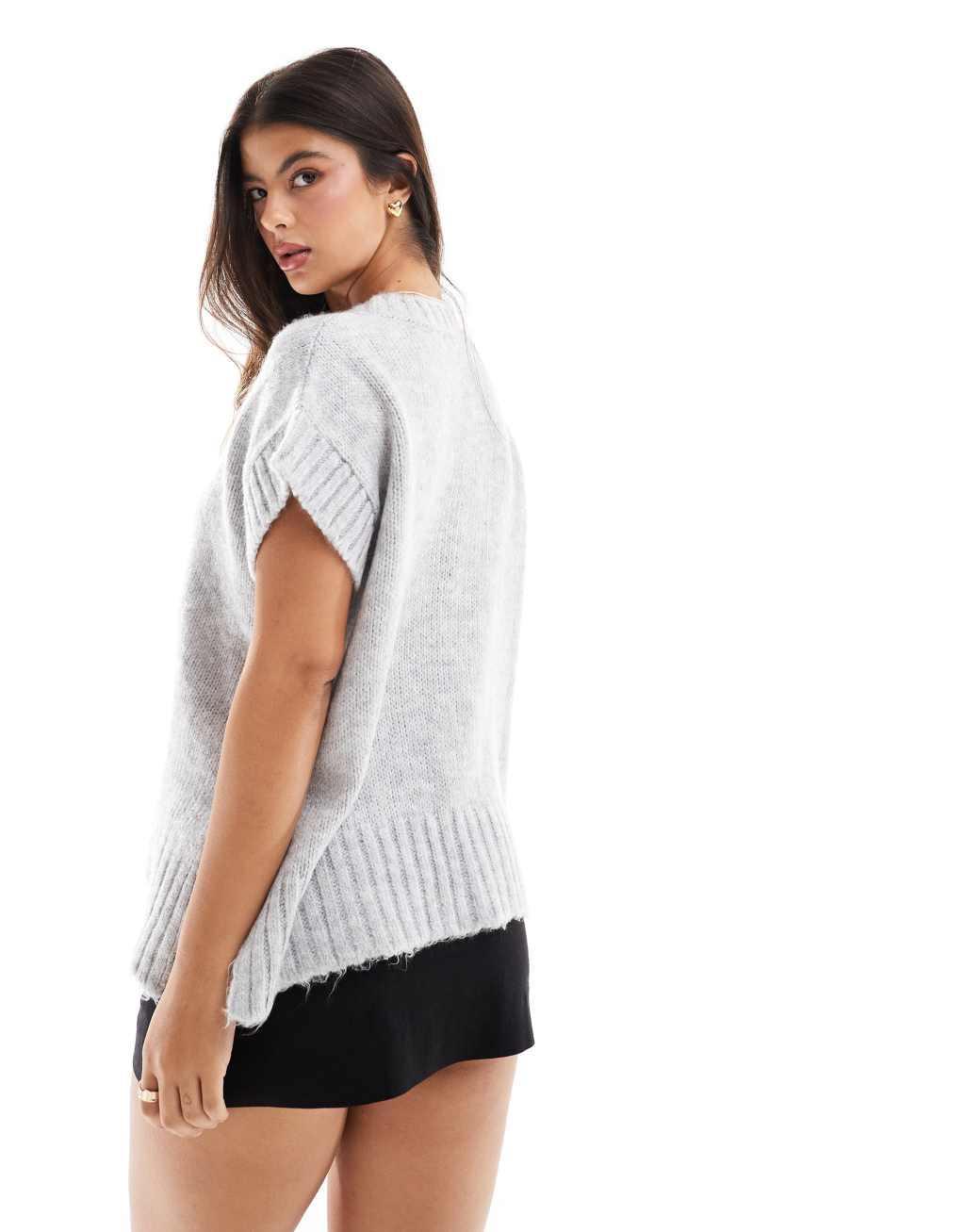 Miss Selfridge knitted tank top in gray heather Product Image