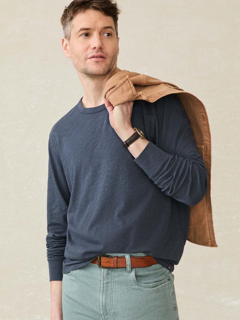Long-Sleeve Sunwashed Regenerative Cotton Tee - Dune Navy Product Image