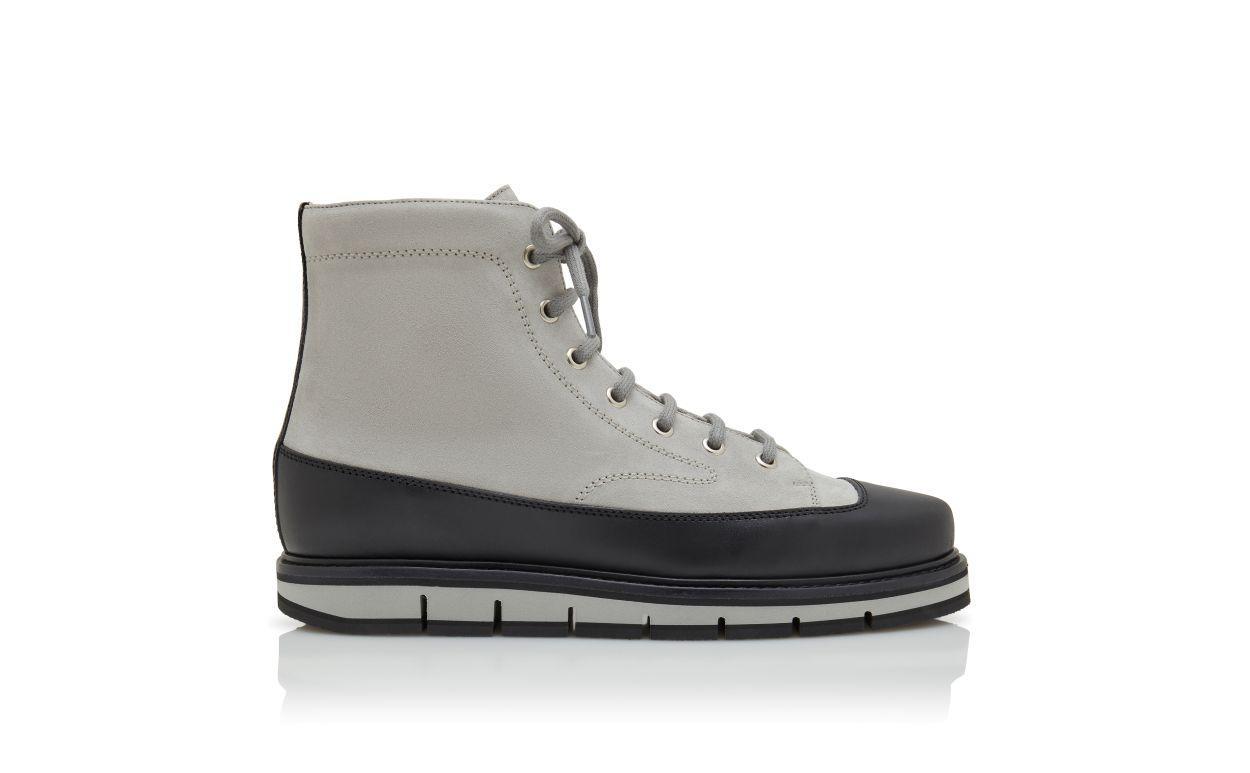 OLYMPOHI Grey and Black Calf Suede Ankle Boots Product Image