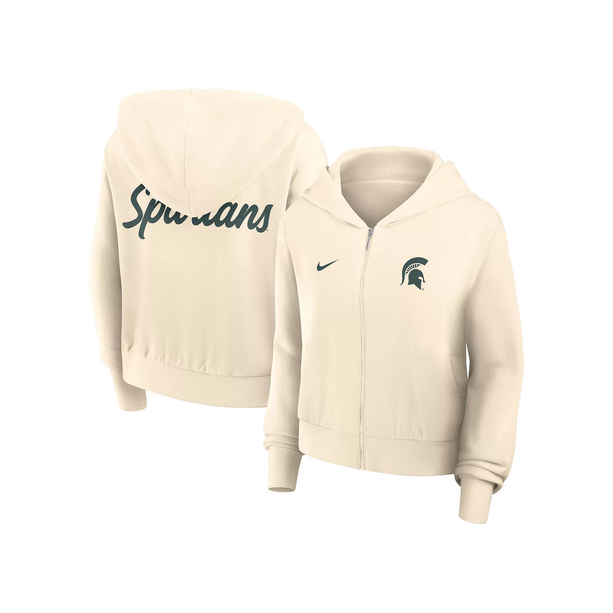 Women's Nike Cream Michigan State Spartans Chill Midi Full-Zip Hoodie, Size: Large, Beige Product Image