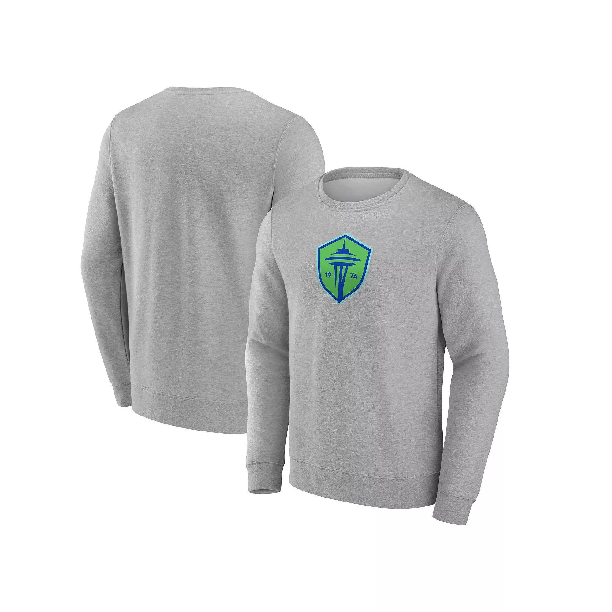 Men's Fanatics Branded  Heather Gray Seattle Sounders FC  Primary Logo Fleece Sweatshirt, Size: XL, Grey Product Image