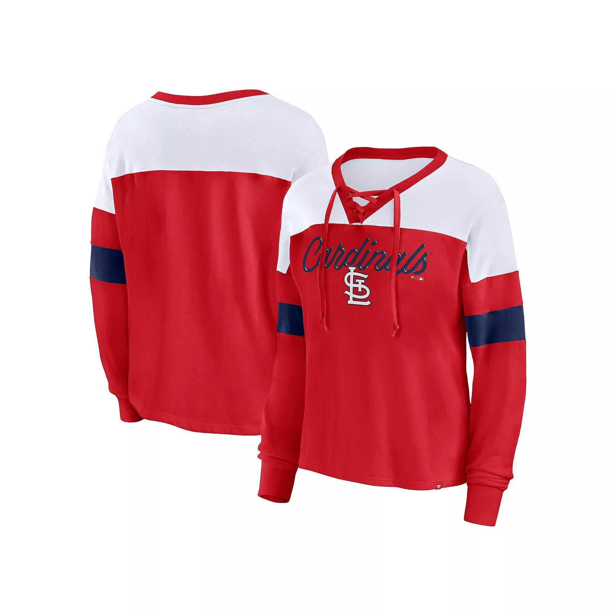 Womens Fanatics Branded /White St. Louis Cardinals Even Match Lace-Up Long Sleeve V-Neck T-Shirt Product Image