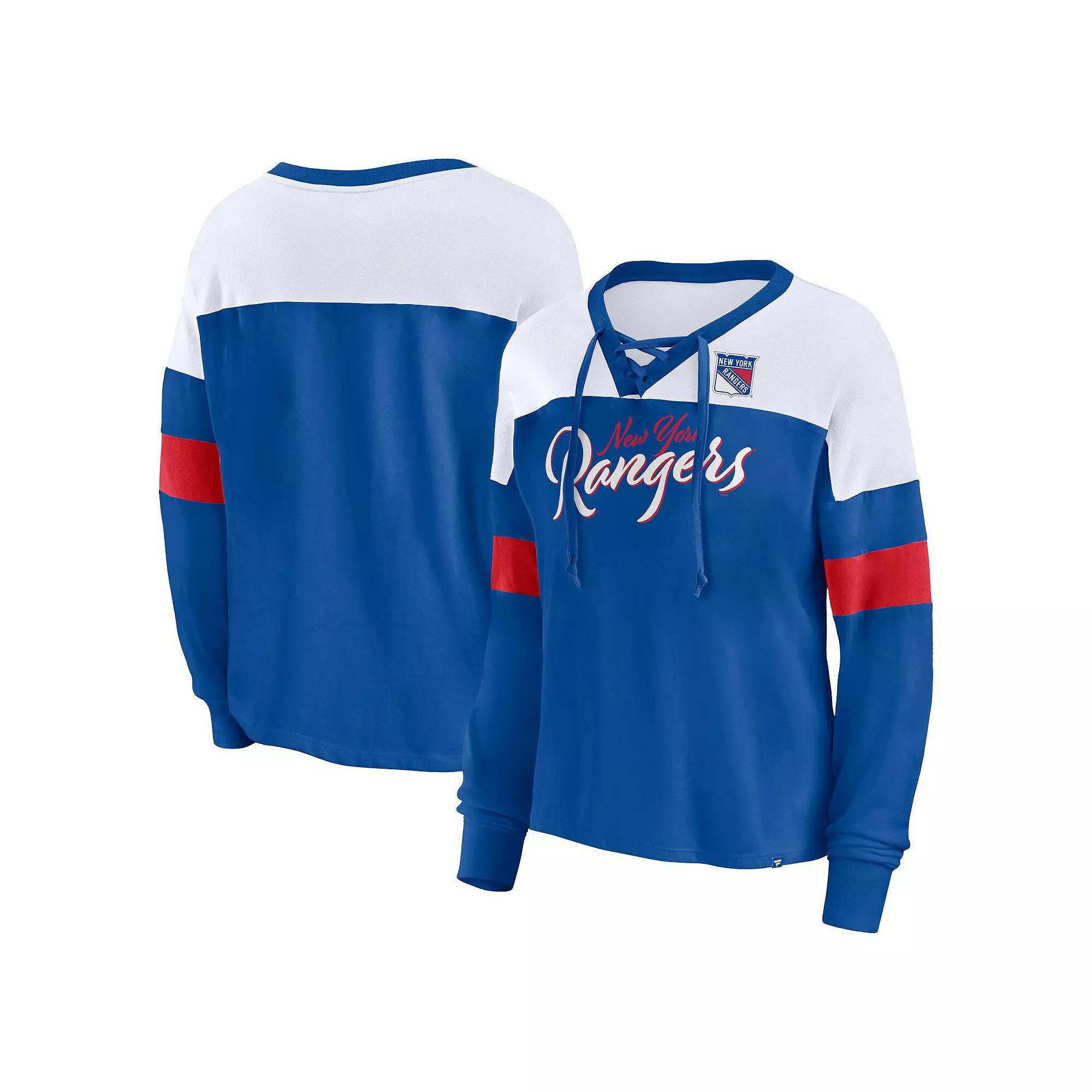Women's Fanatics Branded Navy/White Boston Red Sox Even Match Lace-Up Long Sleeve V-Neck T-Shirt, Size: Small, Blue Product Image