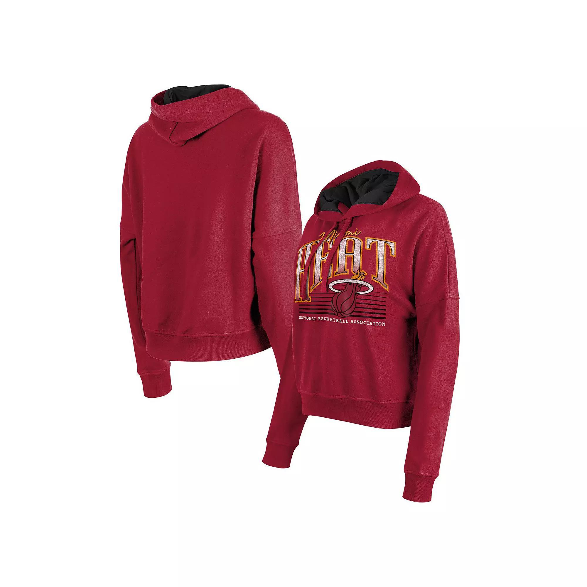 Women's New Era Red Miami Heat Boxy Pullover Hoodie, Size: Large Product Image