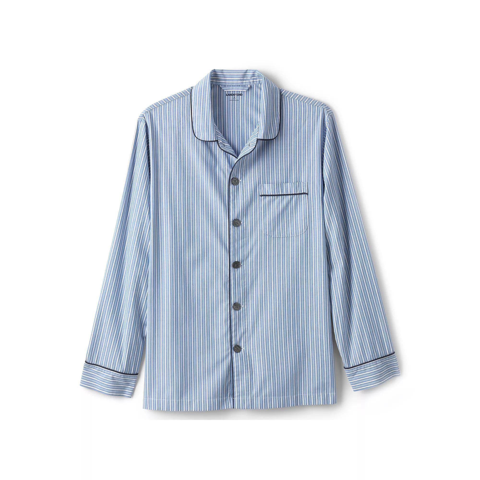 Big & Tall Lands' End Broadcloth Pajama Sleep Shirt, Men's, Size: 2XB, Mariner Blue Stripe Product Image
