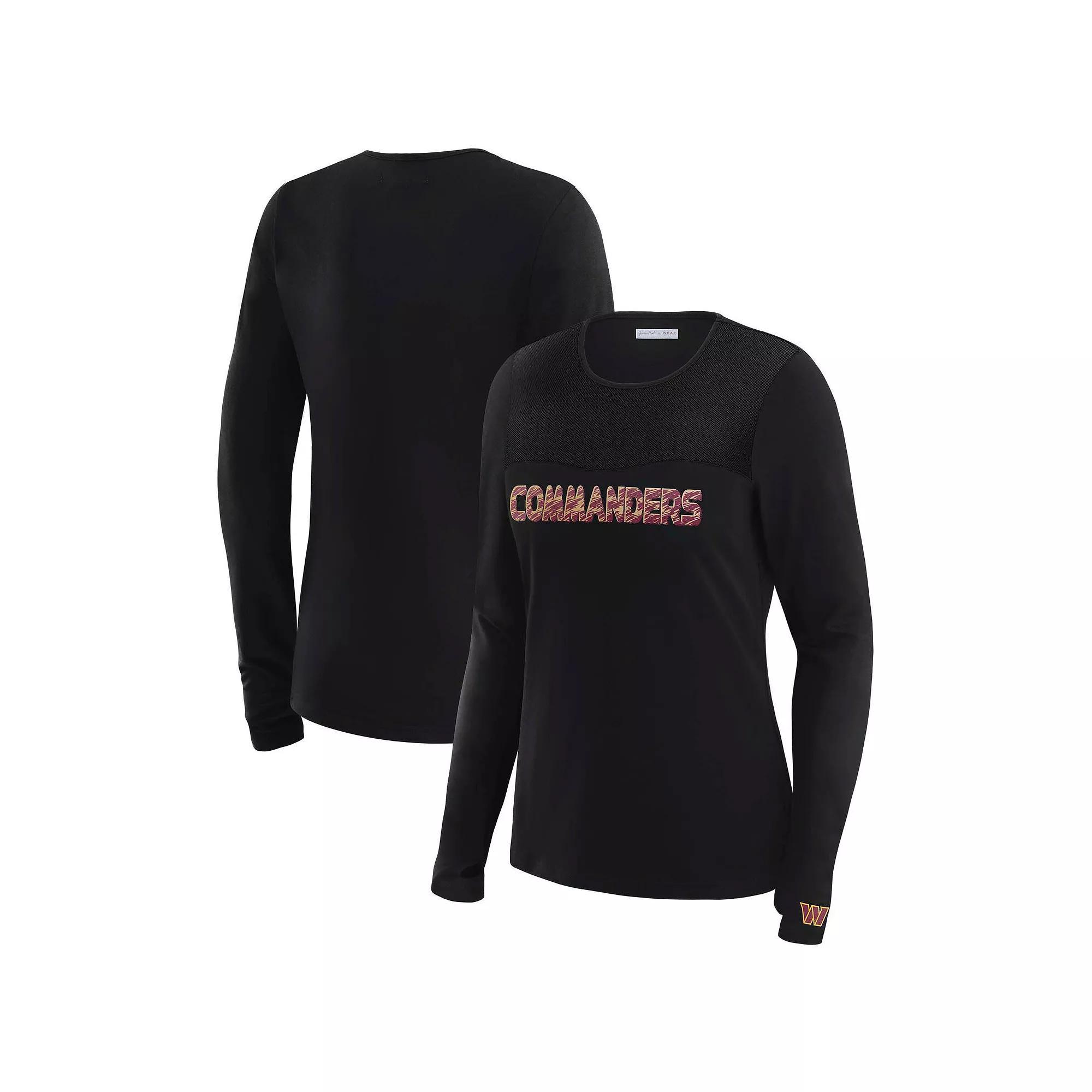 Women's WEAR by Erin Andrews x Gracie Hunt Black Cleveland Browns Mesh Panel Long Sleeve T-Shirt, Size: Small Product Image