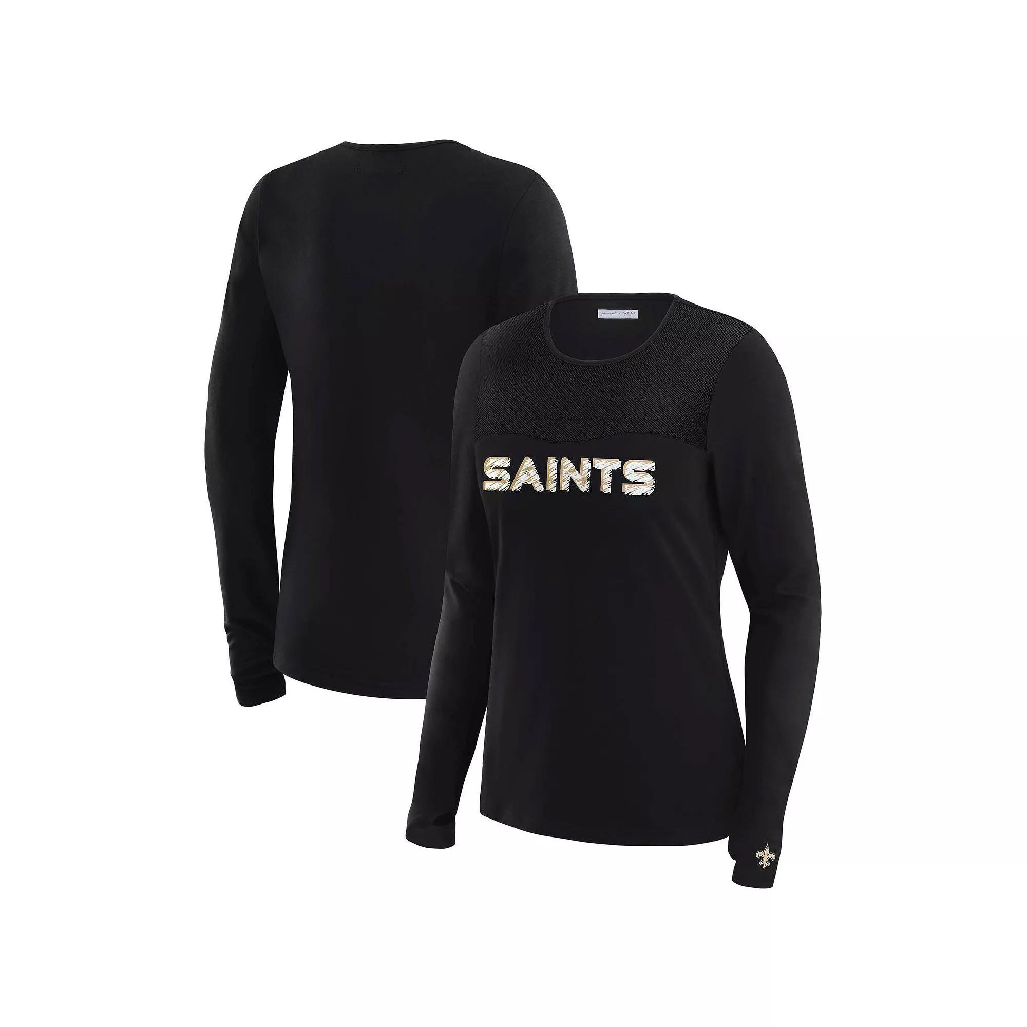 Women's WEAR by Erin Andrews x Gracie Hunt Black New Orleans Saints Mesh Panel Long Sleeve T-Shirt, Size: XS Product Image