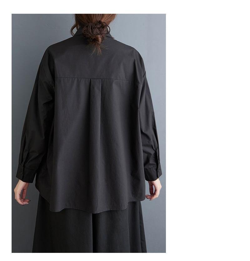 Mock Two-Piece Long-Sleeve Striped Panel Shirt Product Image