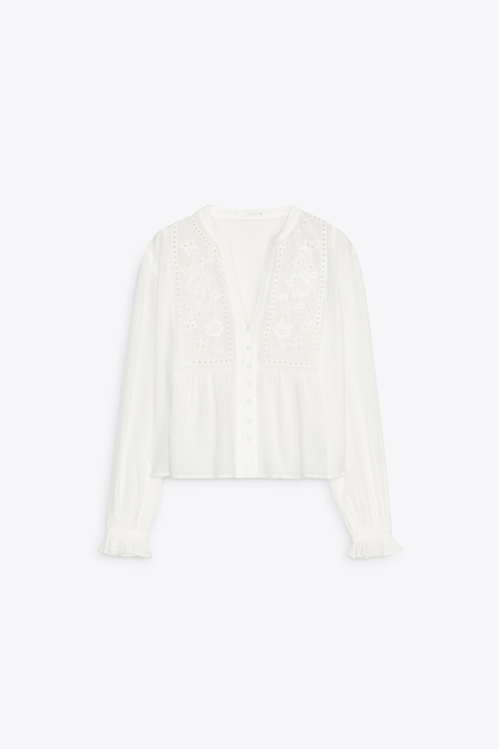 EMBROIDERED EYELET CROPPED BLOUSE Product Image