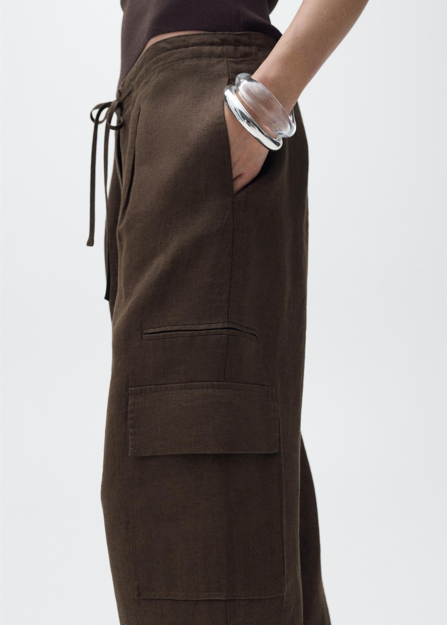 Linen cargo trousers - Women | MANGO USA Product Image