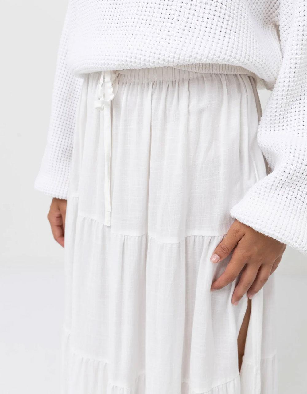 RHYTHM Classic Womens Tiered Maxi Skirt - WHITE Product Image