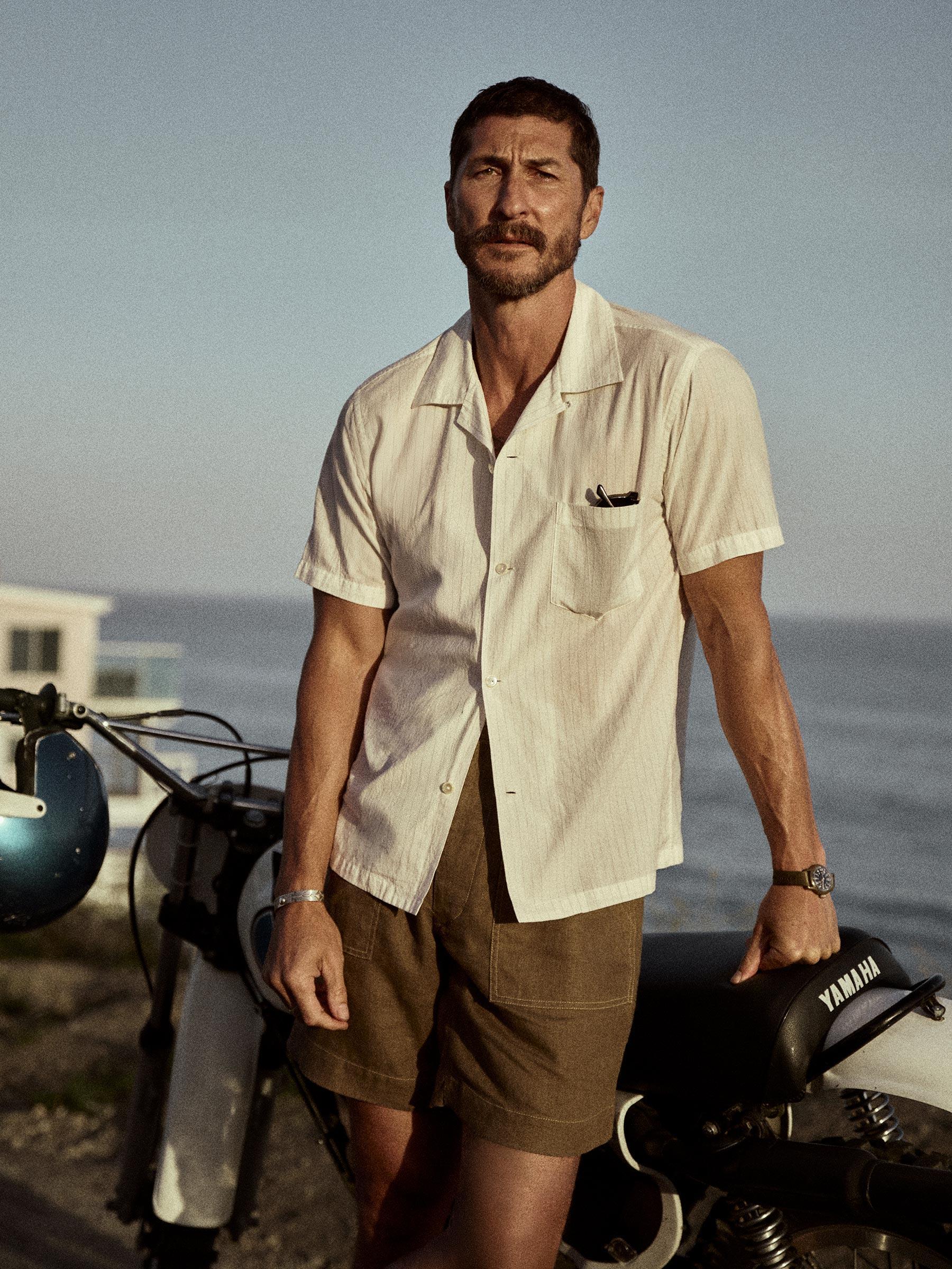 Natural/Sage Ticking Stripe Wornwell S/S Camp Shirt Product Image